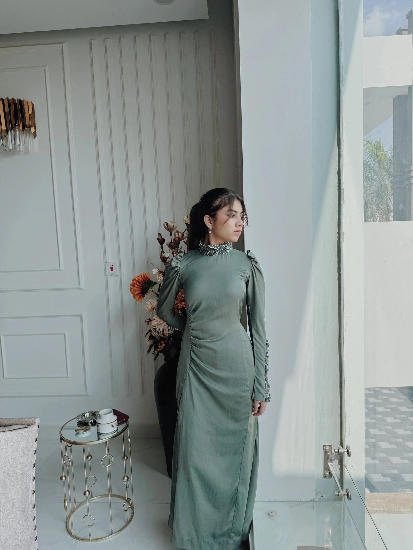 Teal Grace Silk Gown