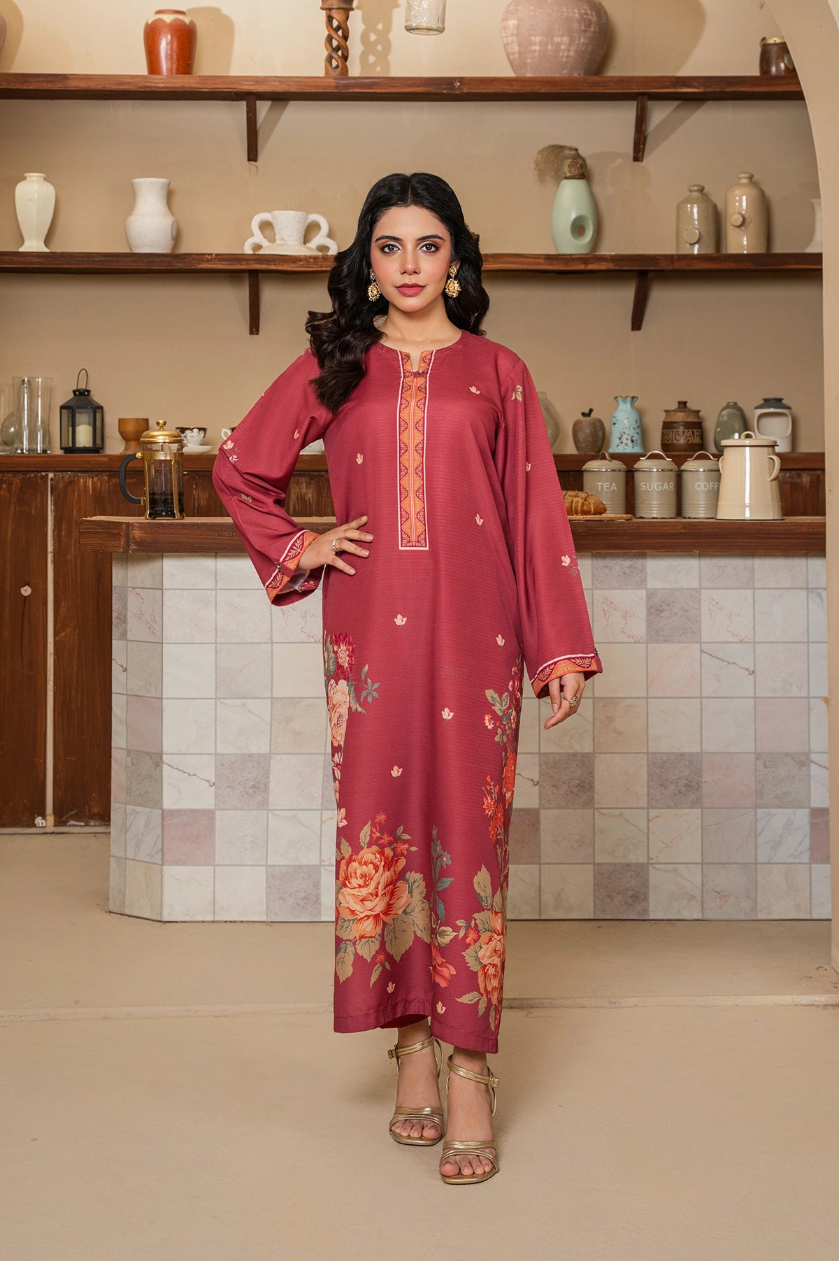 Red Floral Long Shirt