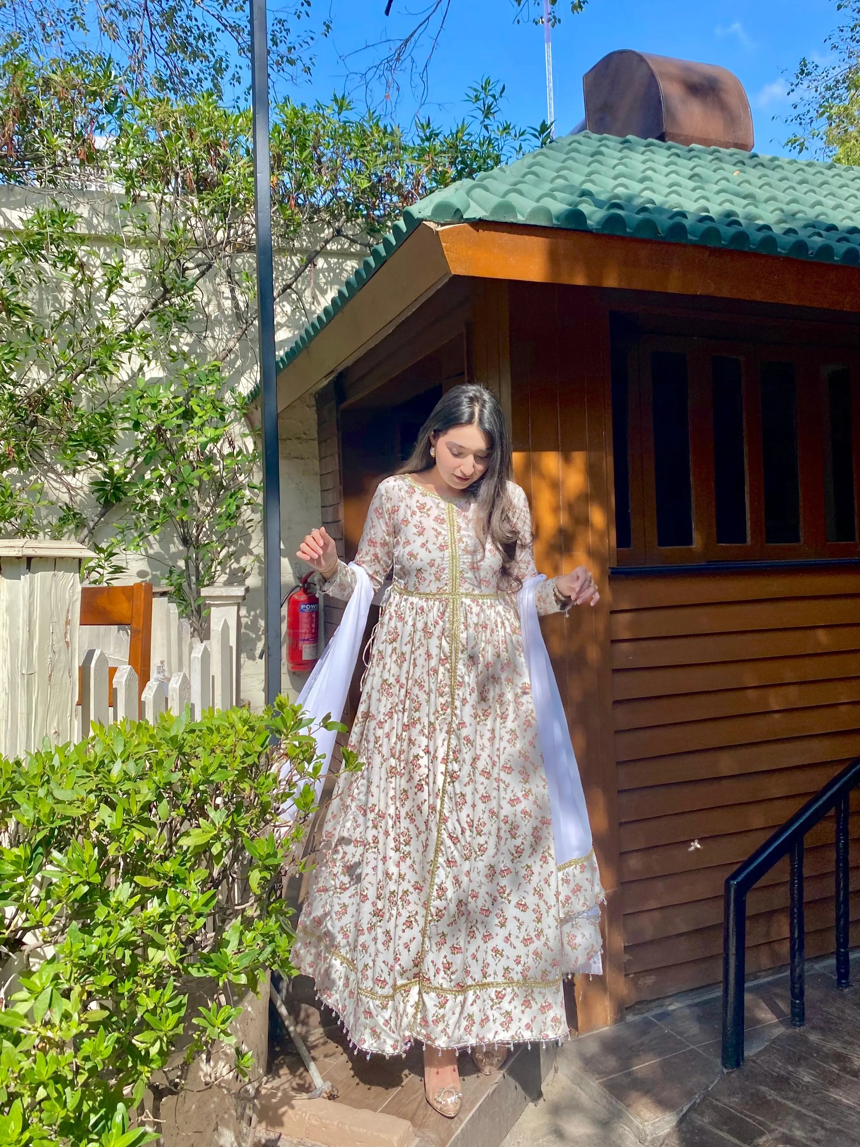 White Floral Anarkali