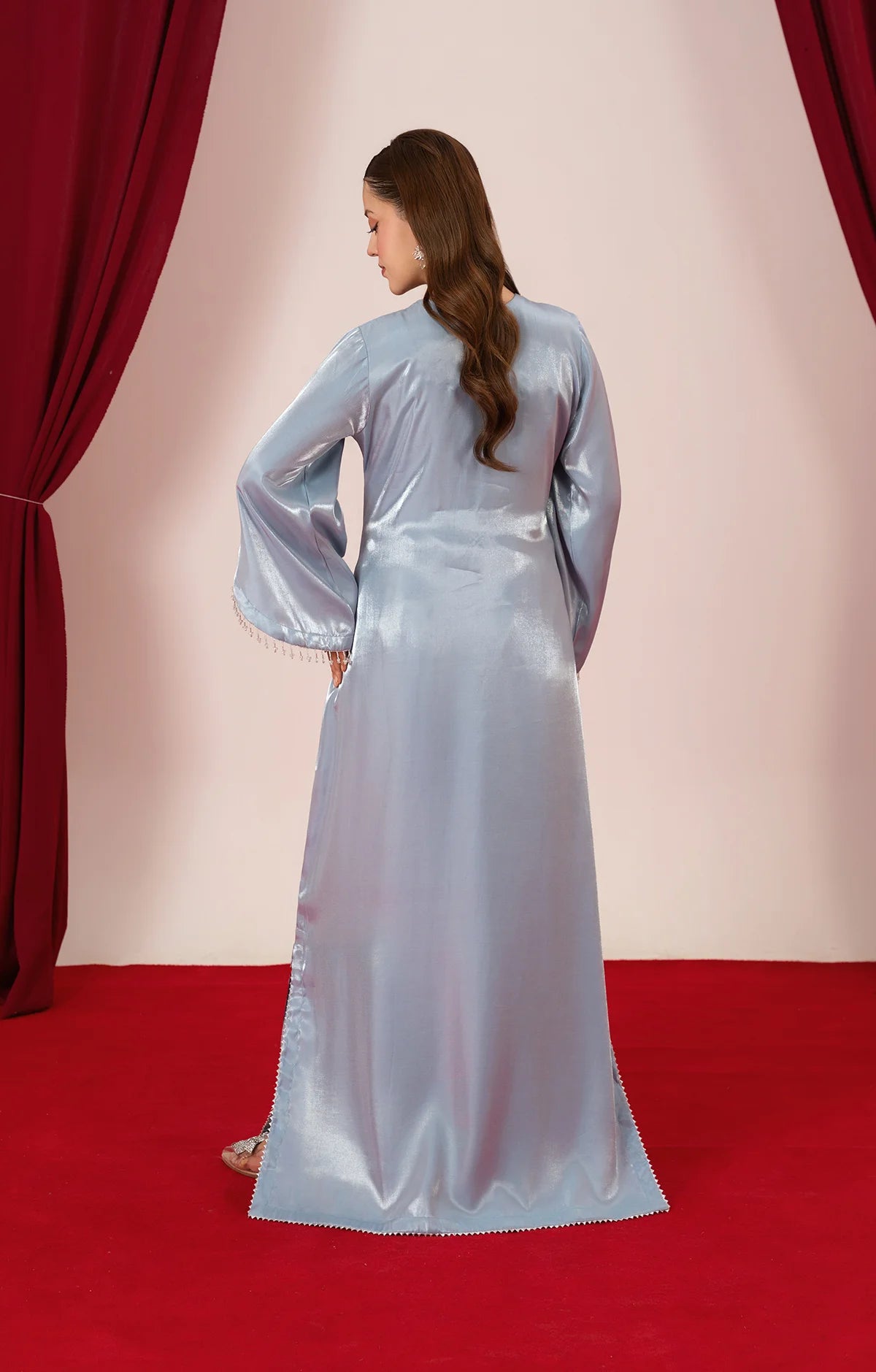 Ice Blue Glossy Silk Kaftan