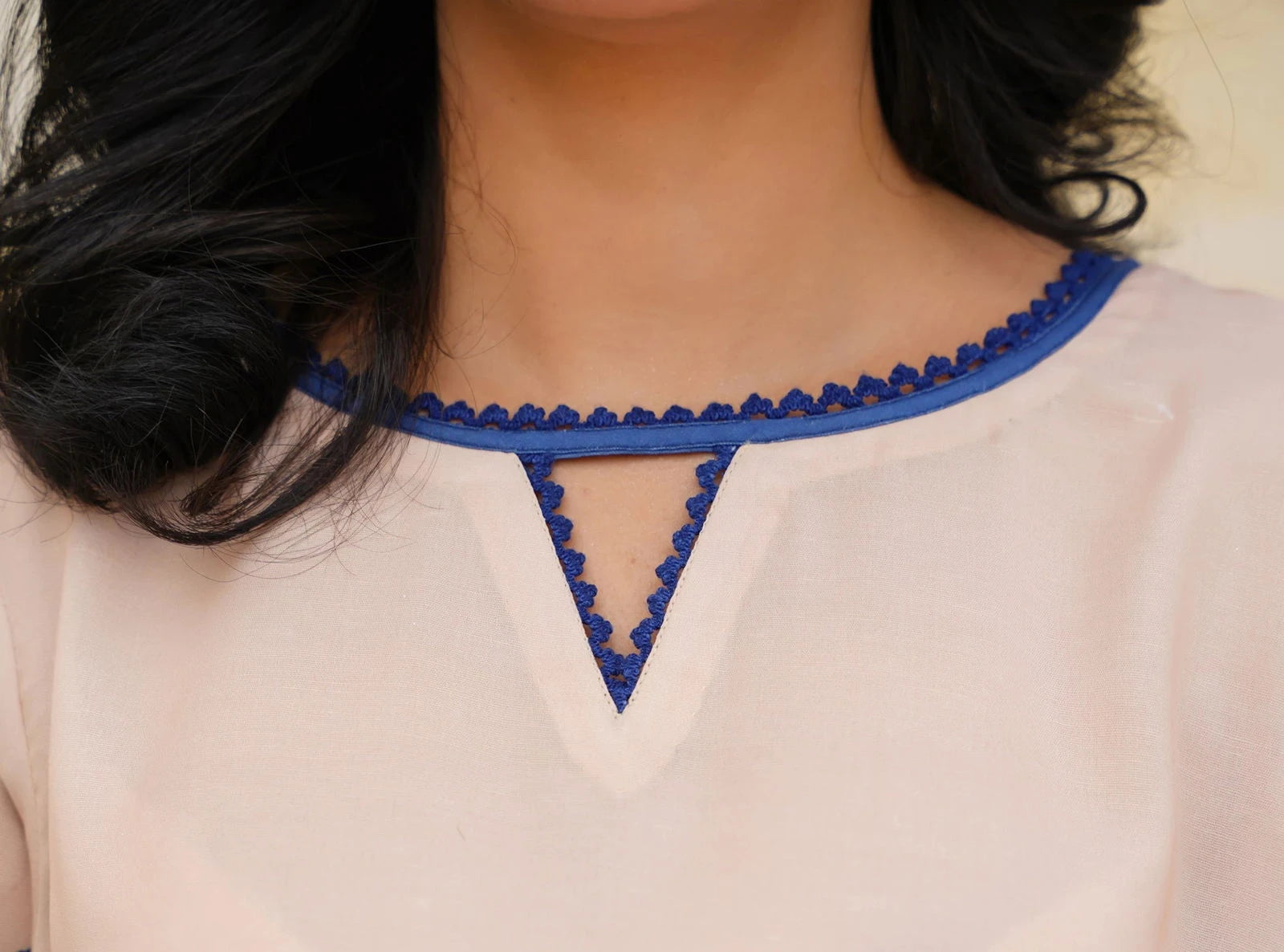 Beige Blue Printed Cord Set - Mataish