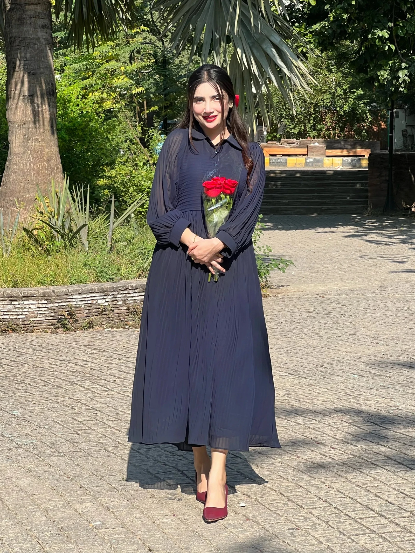 Blue Pleated Dress - Mataish