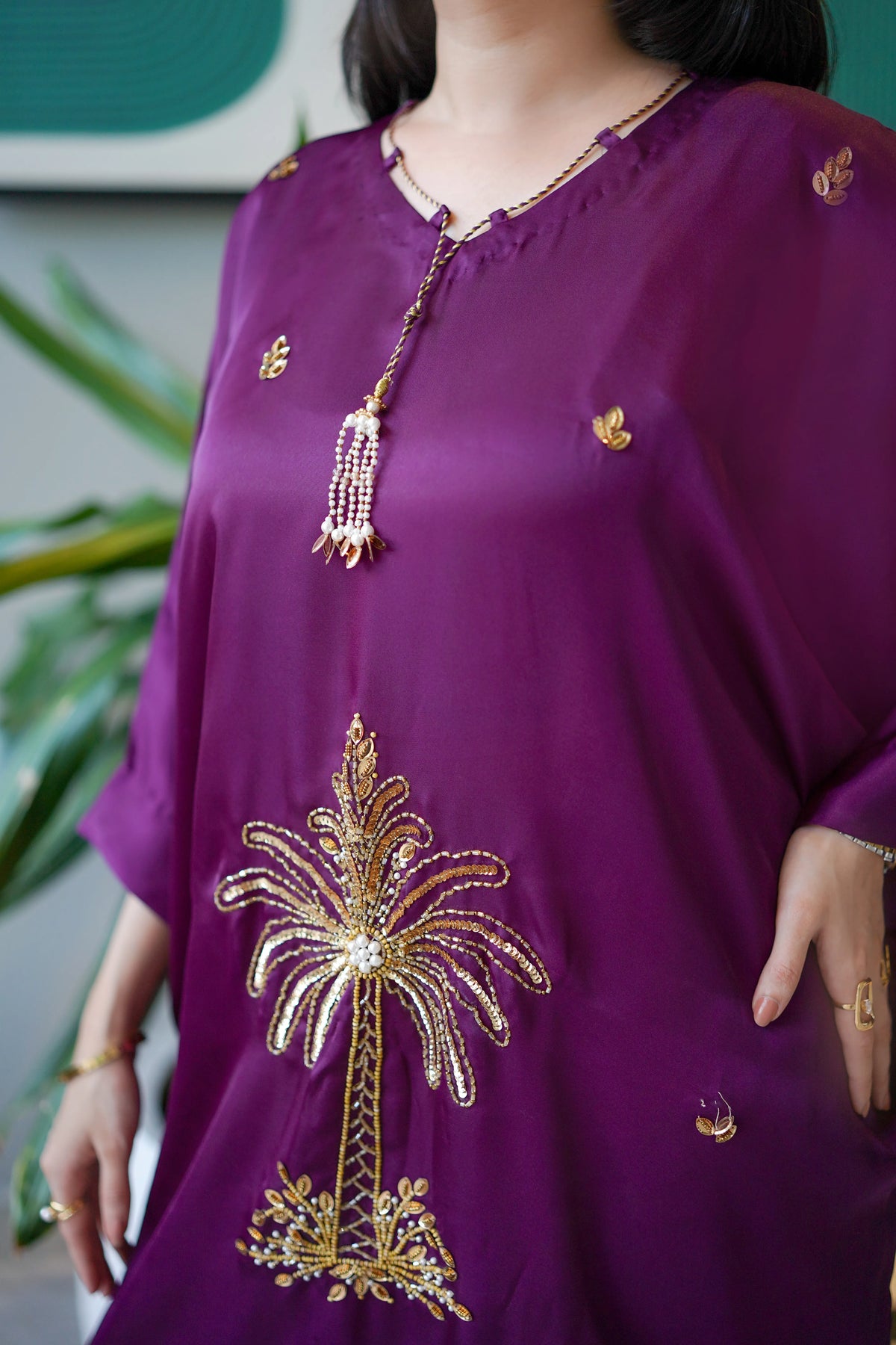 Plum Palm Silk Kaftan