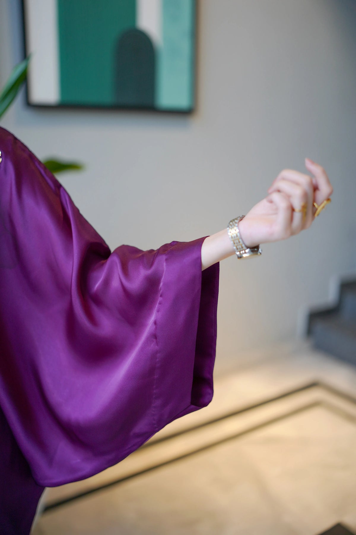 Plum Palm Silk Kaftan