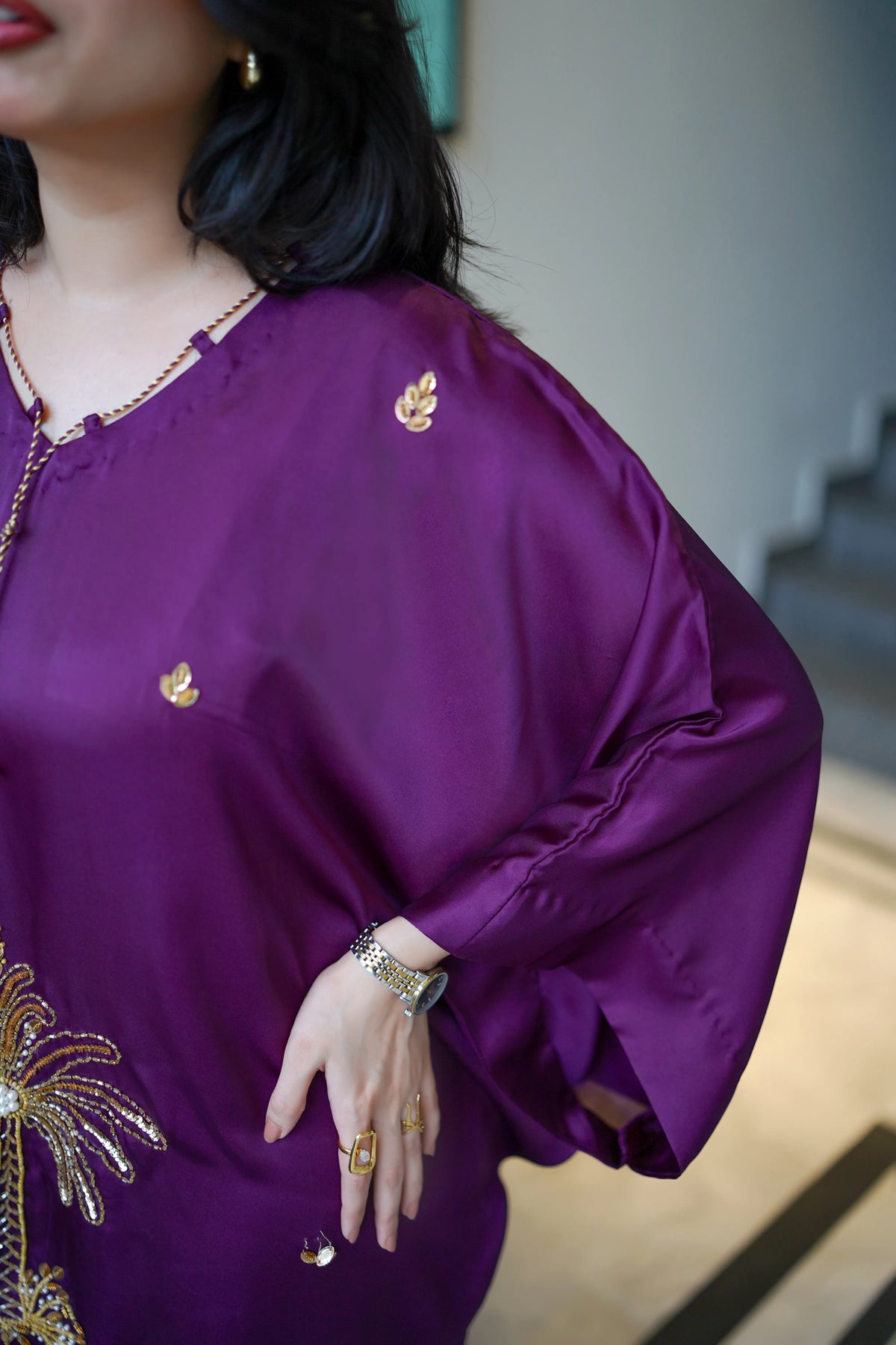 Plum Palm Silk Kaftan