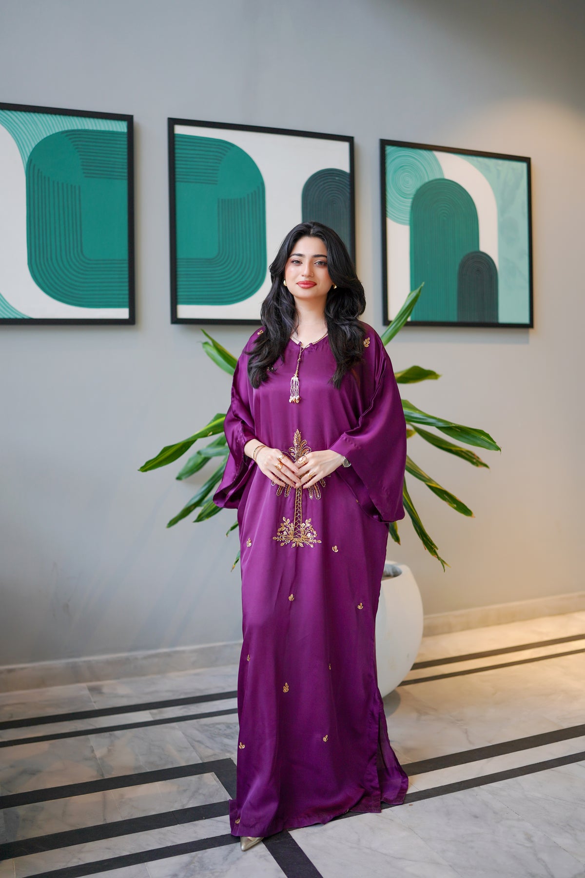Plum Palm Silk Kaftan