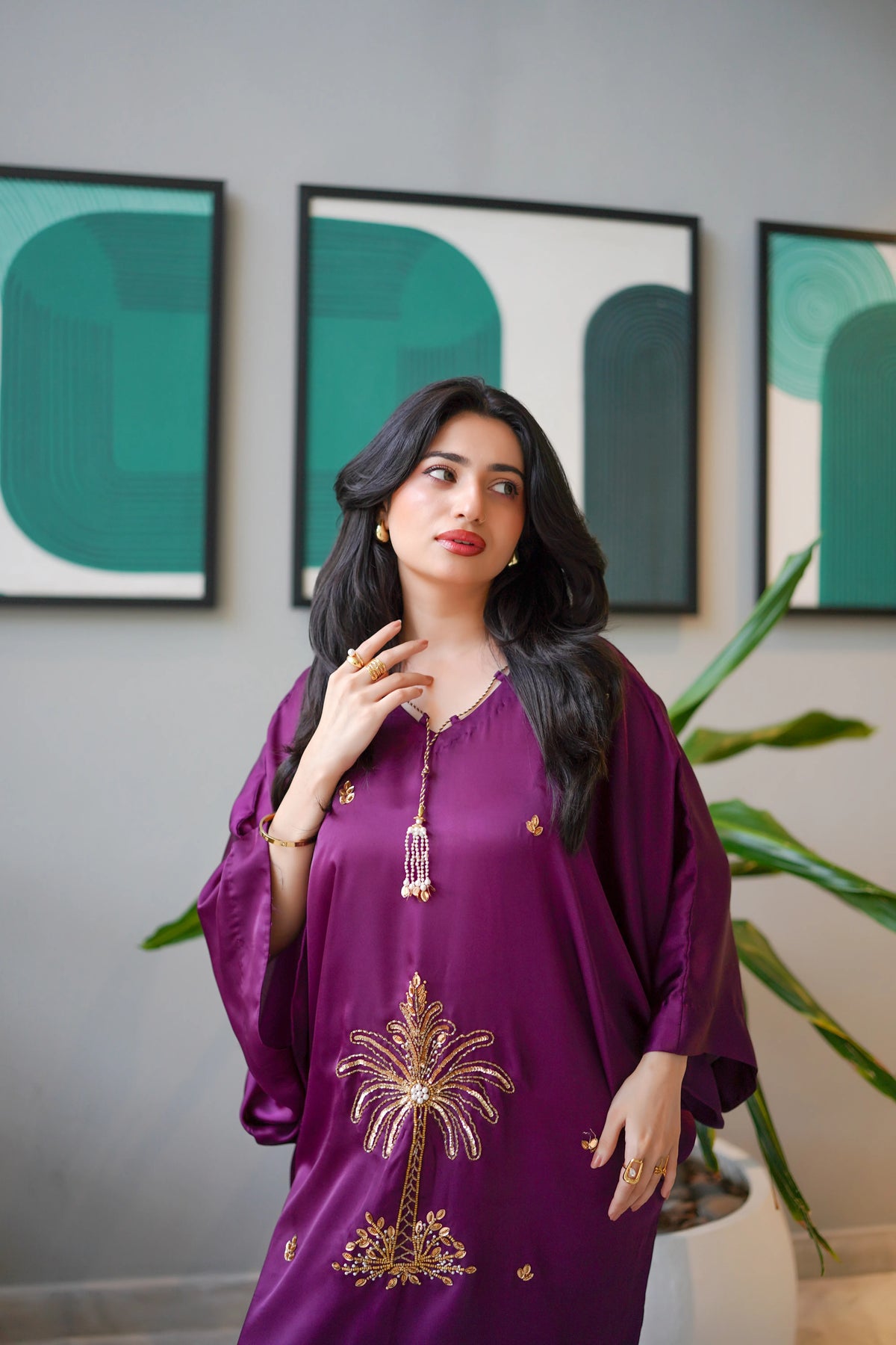 Plum Palm Silk Kaftan