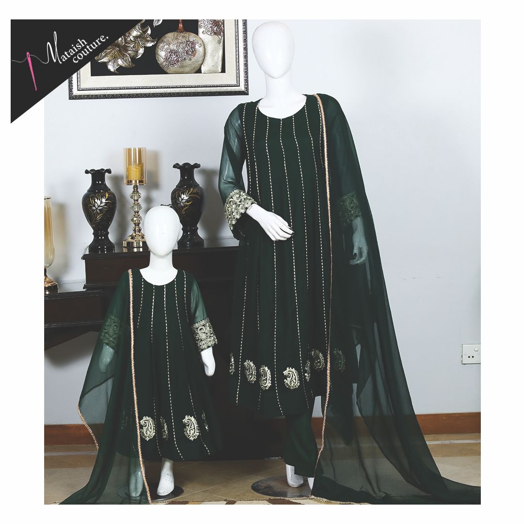 Deep green Chiffon Anarkali - Mataish