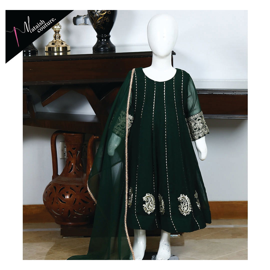 Deep green Chiffon Anarkali - Mataish