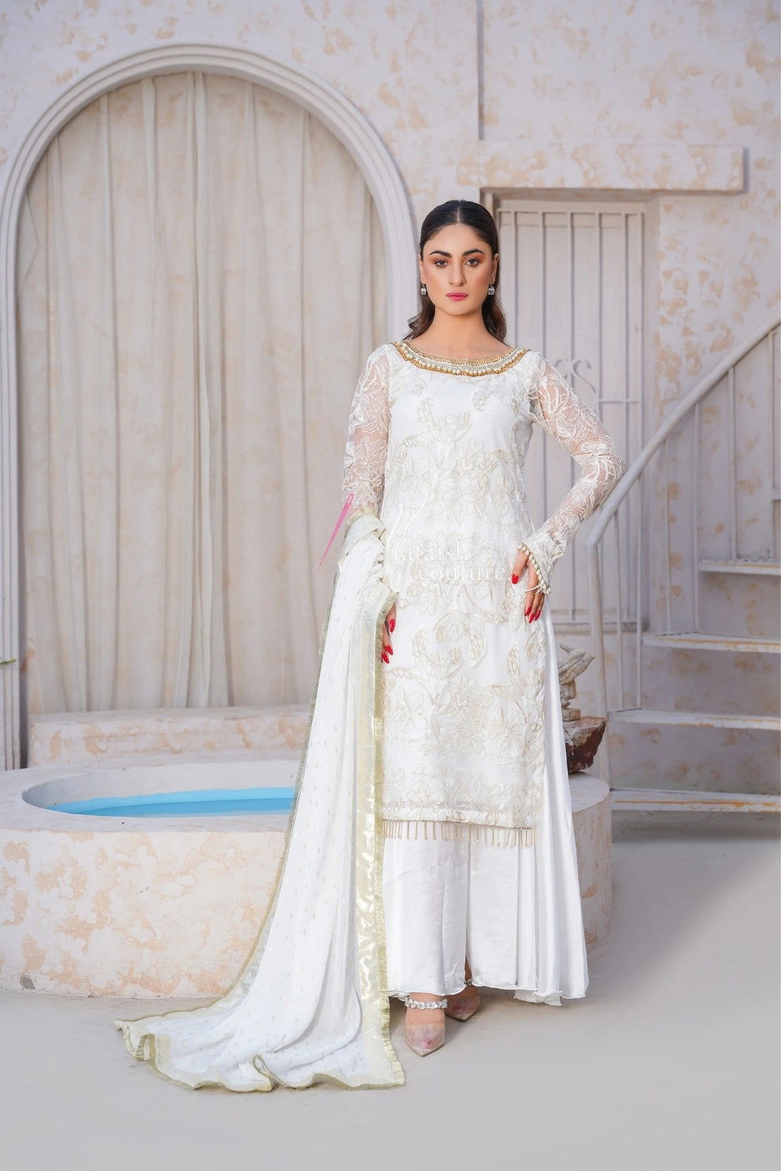 Golden White Plazzo - Mataish Couture