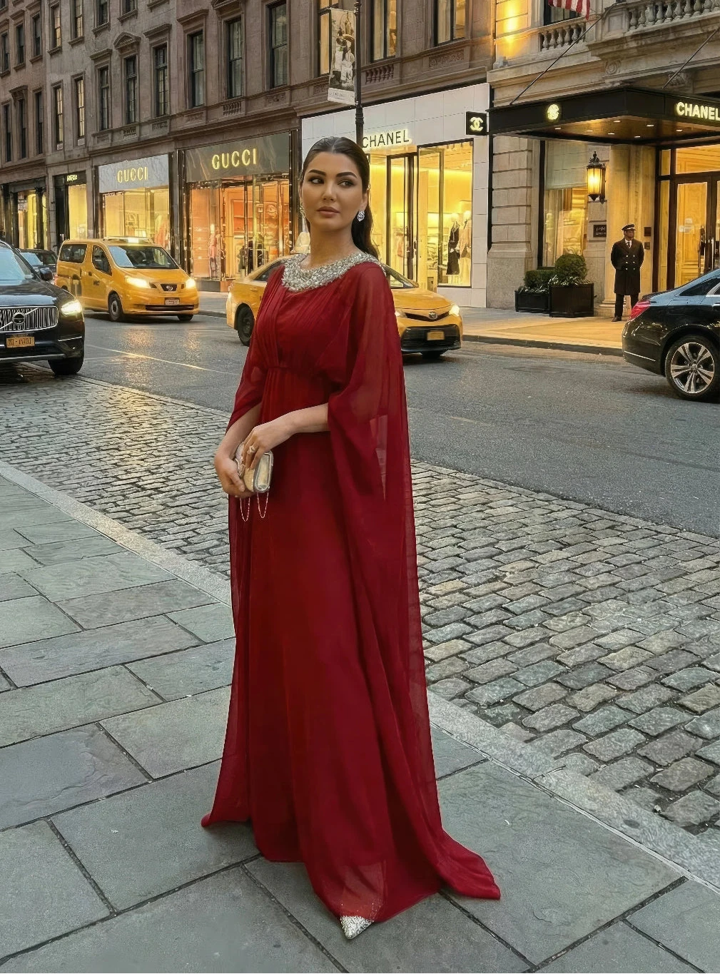 Hot Red Cape Sleeve Maxi Dress - Mataish