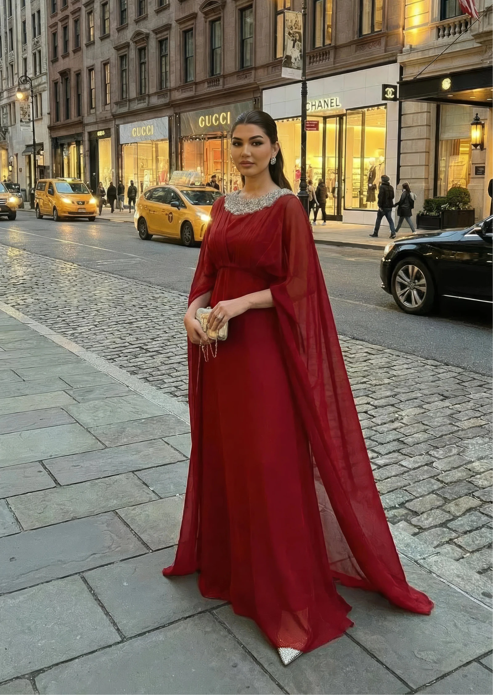 Hot Red Cape Sleeve Maxi Dress - Mataish