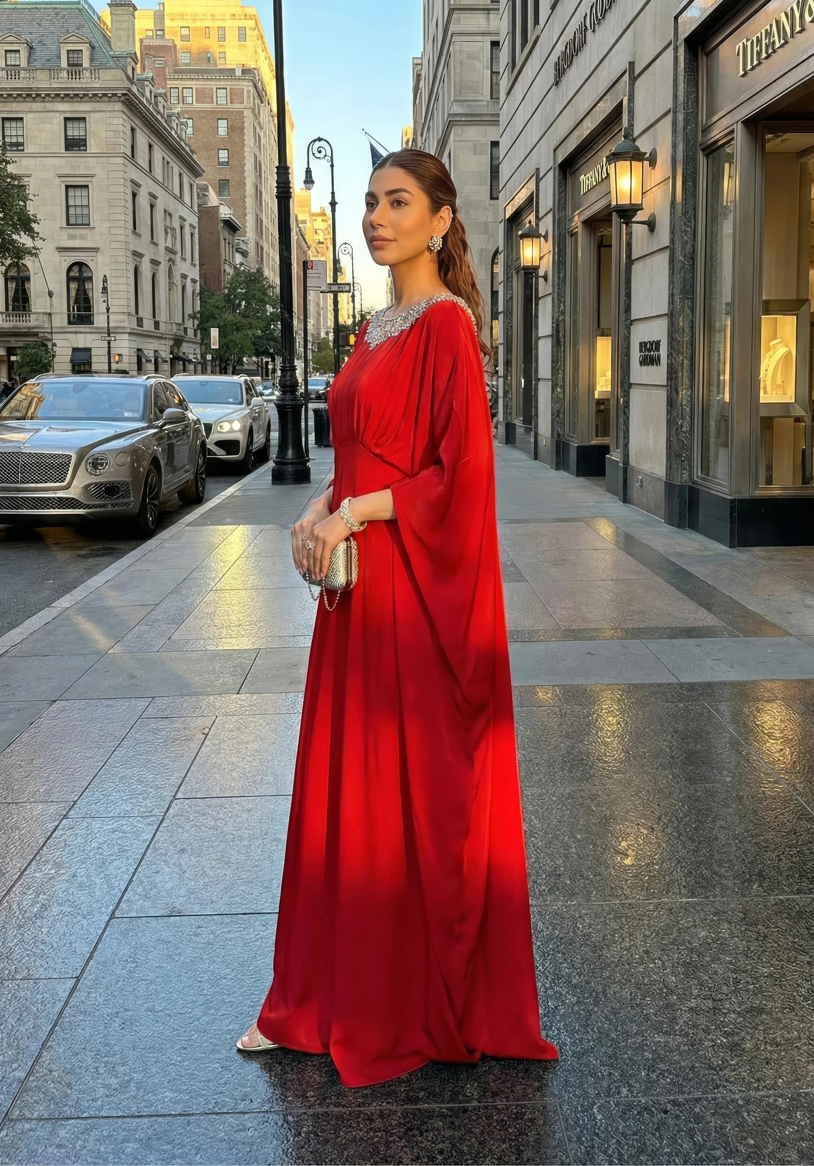 Hot Red Cape Sleeve Maxi Dress - Mataish