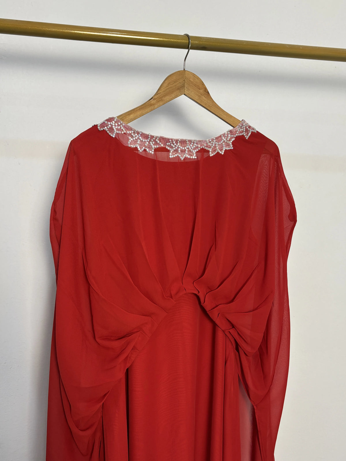 Hot Red Cape Sleeve Maxi Dress