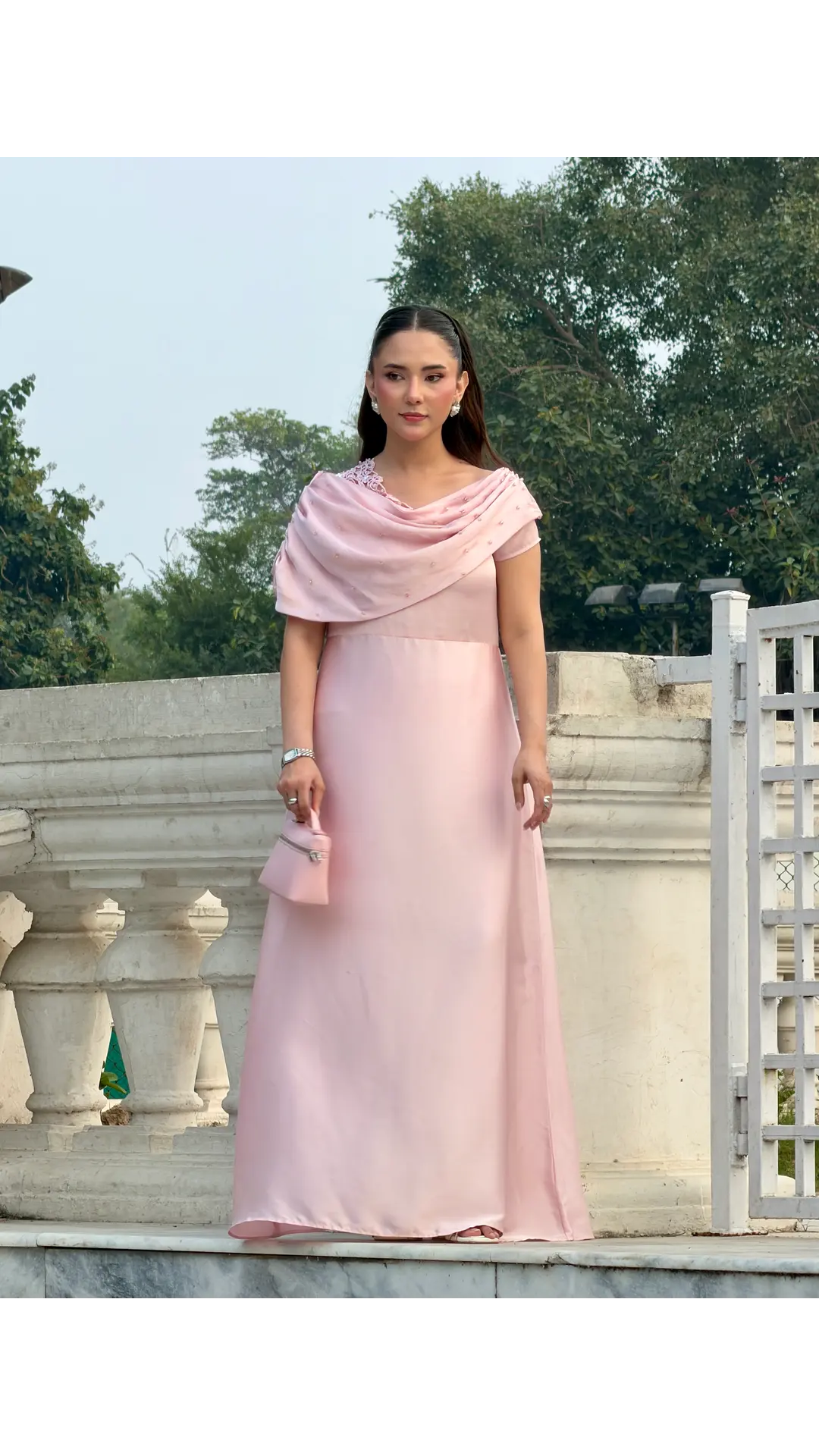 Blush Draped Pearl Maxi