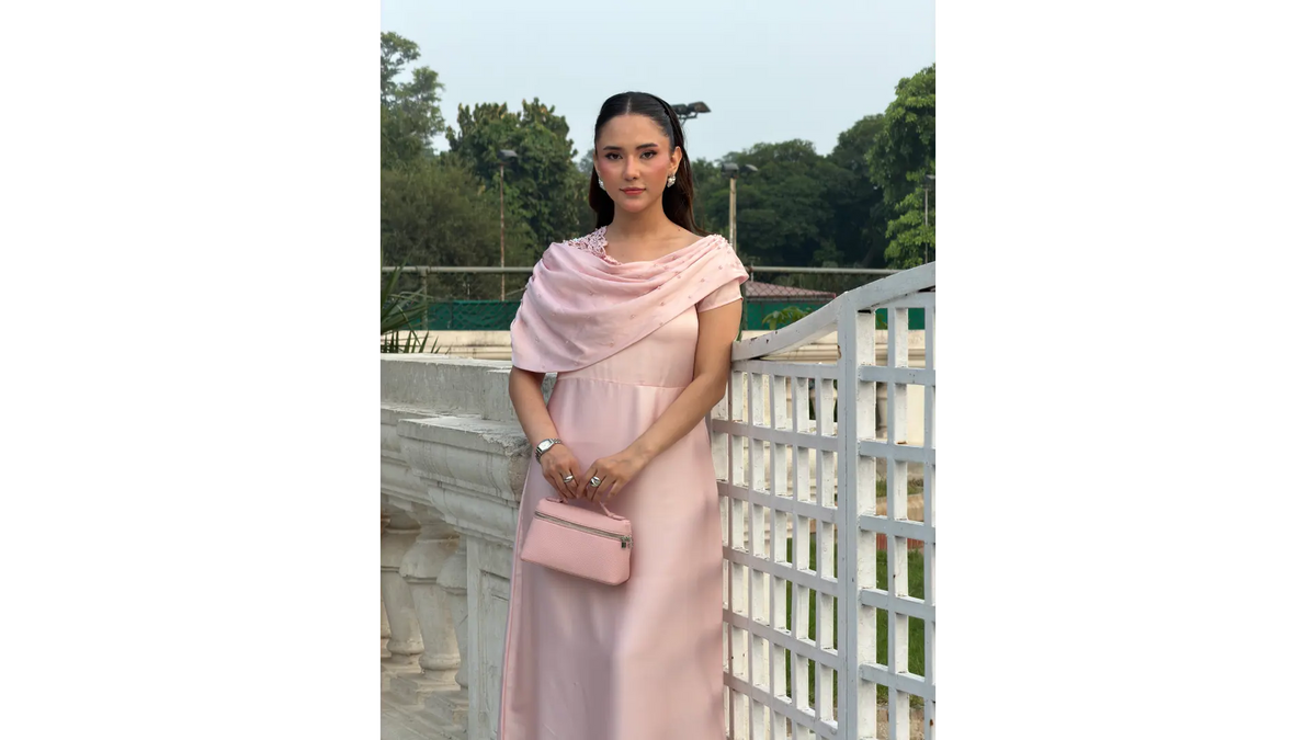 Blush Draped Pearl Maxi