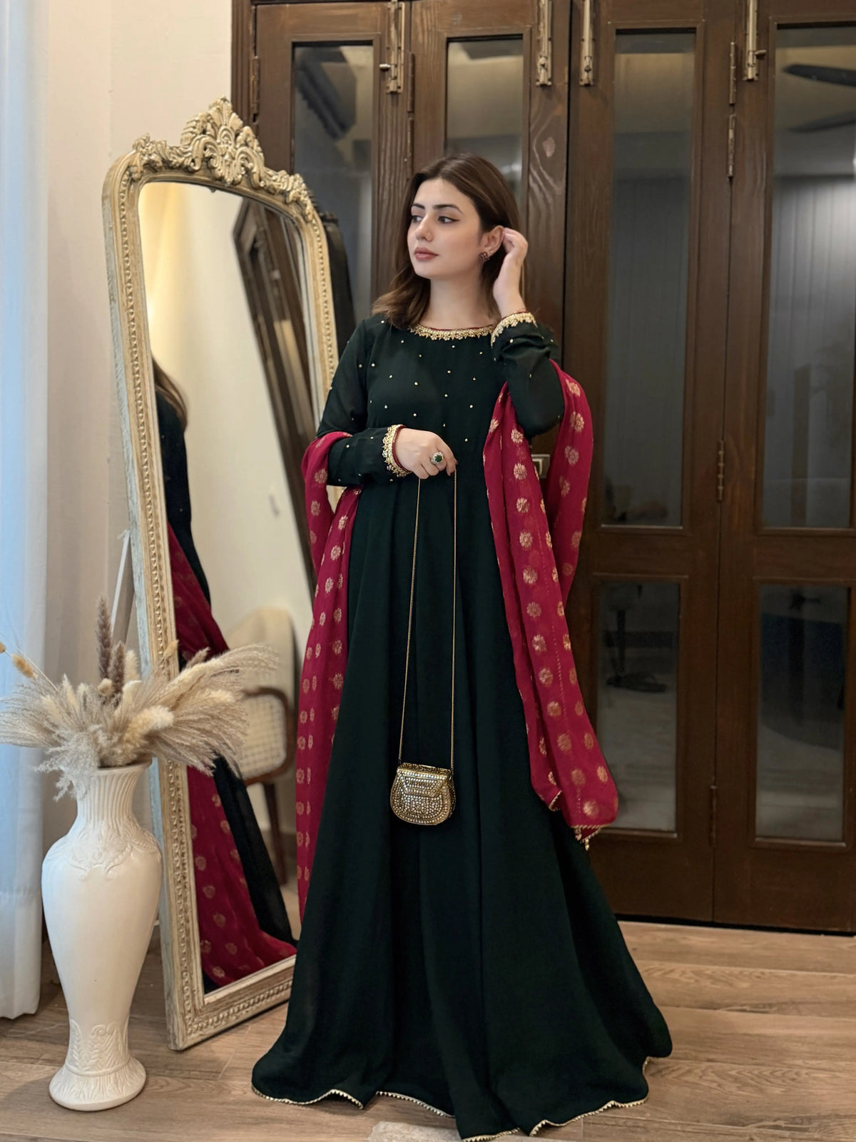 Forest Green Handworked Long Maxi
