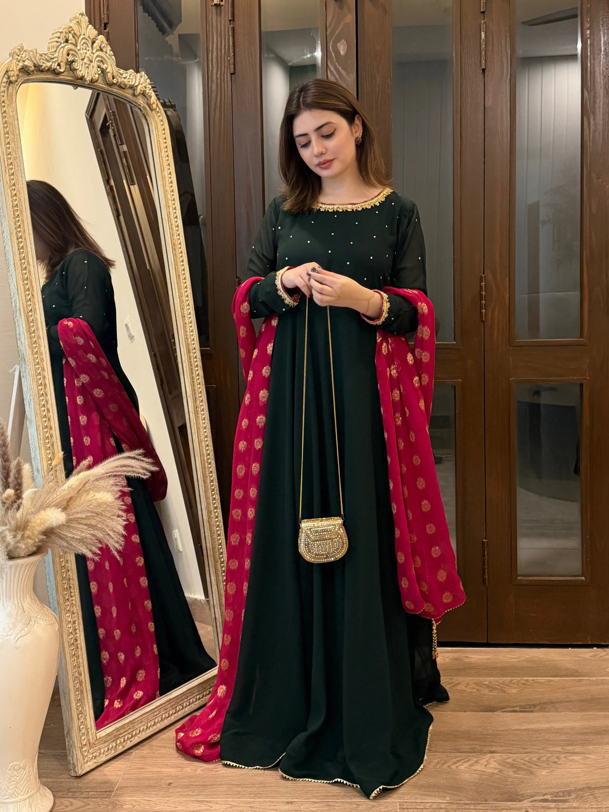 Forest Green Handworked Long Maxi