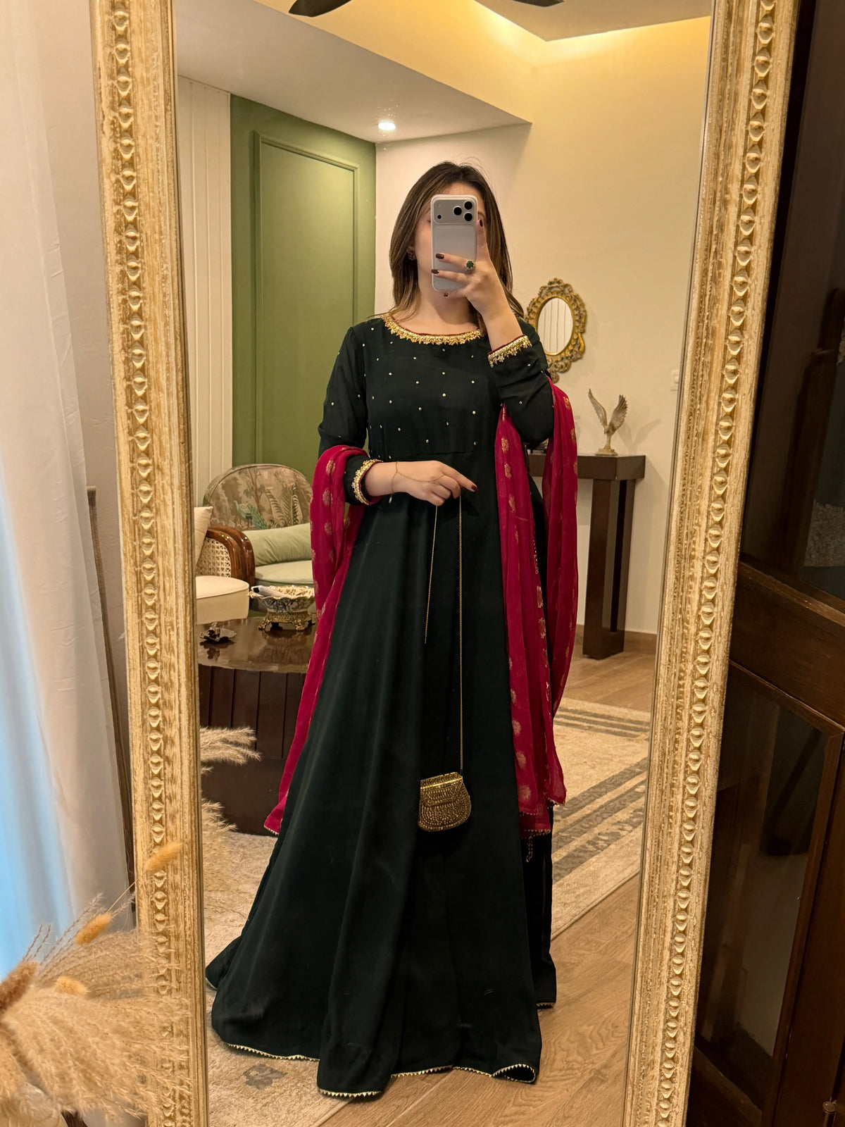 Forest Green Handworked Long Maxi