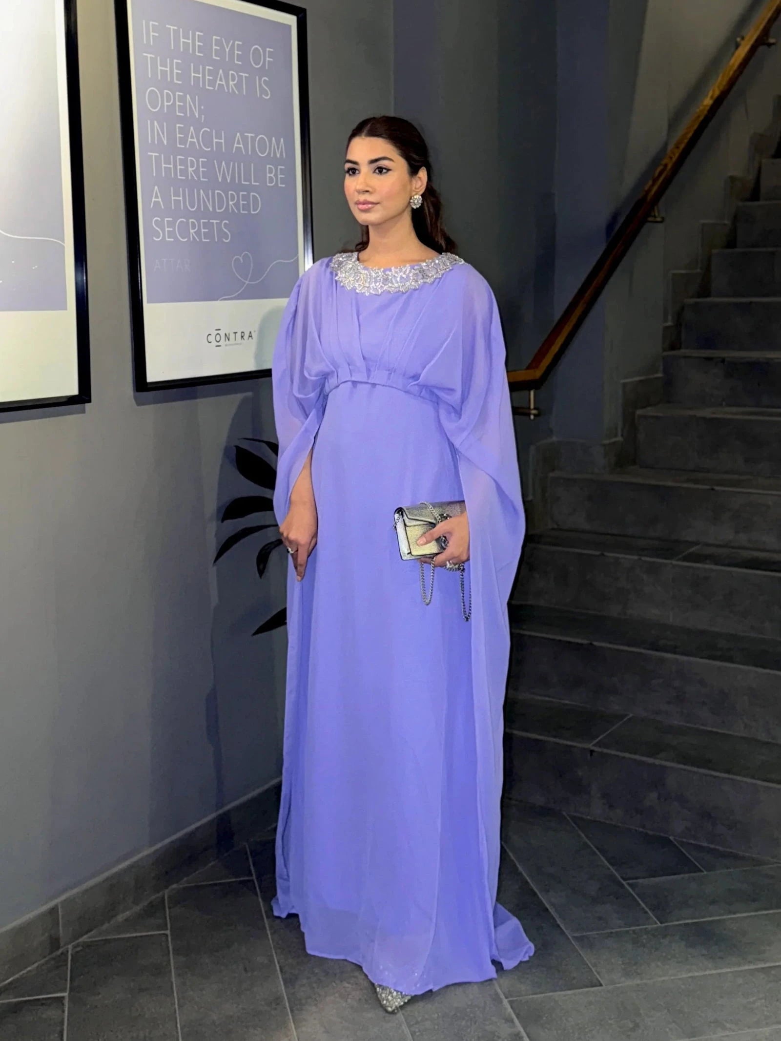 Lilac Cape Sleeve Maxi Dress - Mataish