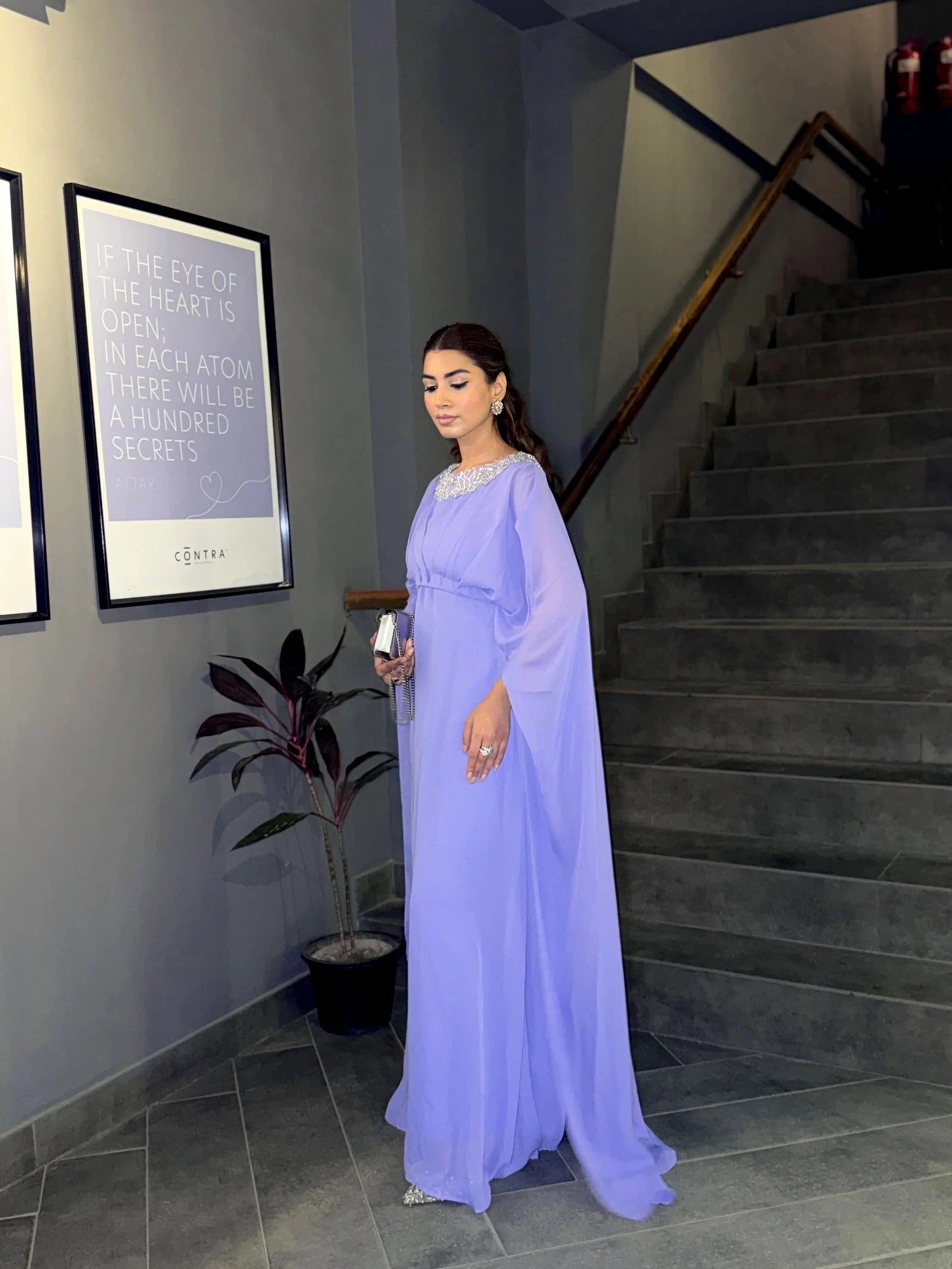 Lilac Cape Sleeve Maxi Dress - Mataish