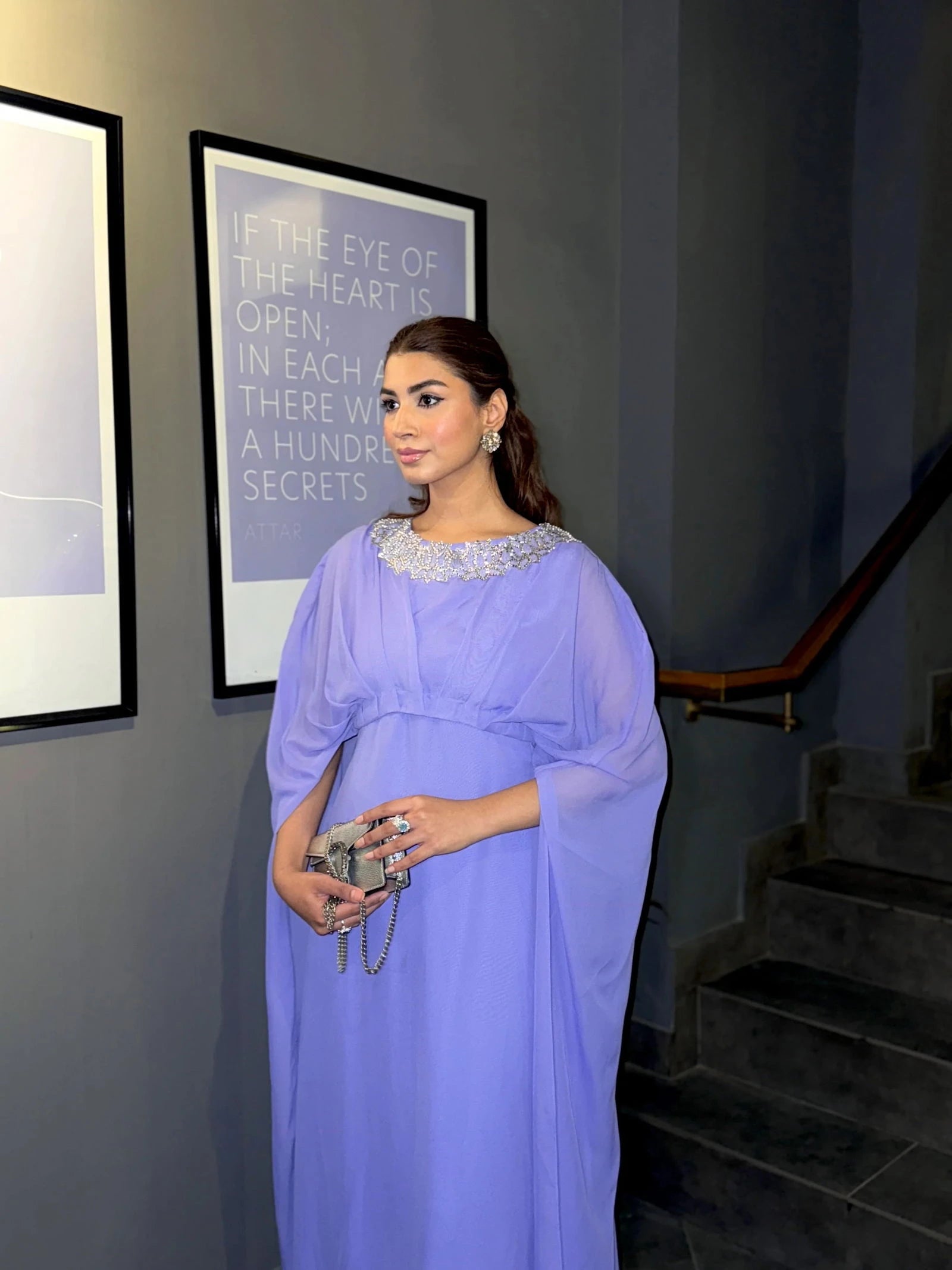 Lilac Cape Sleeve Maxi Dress - Mataish