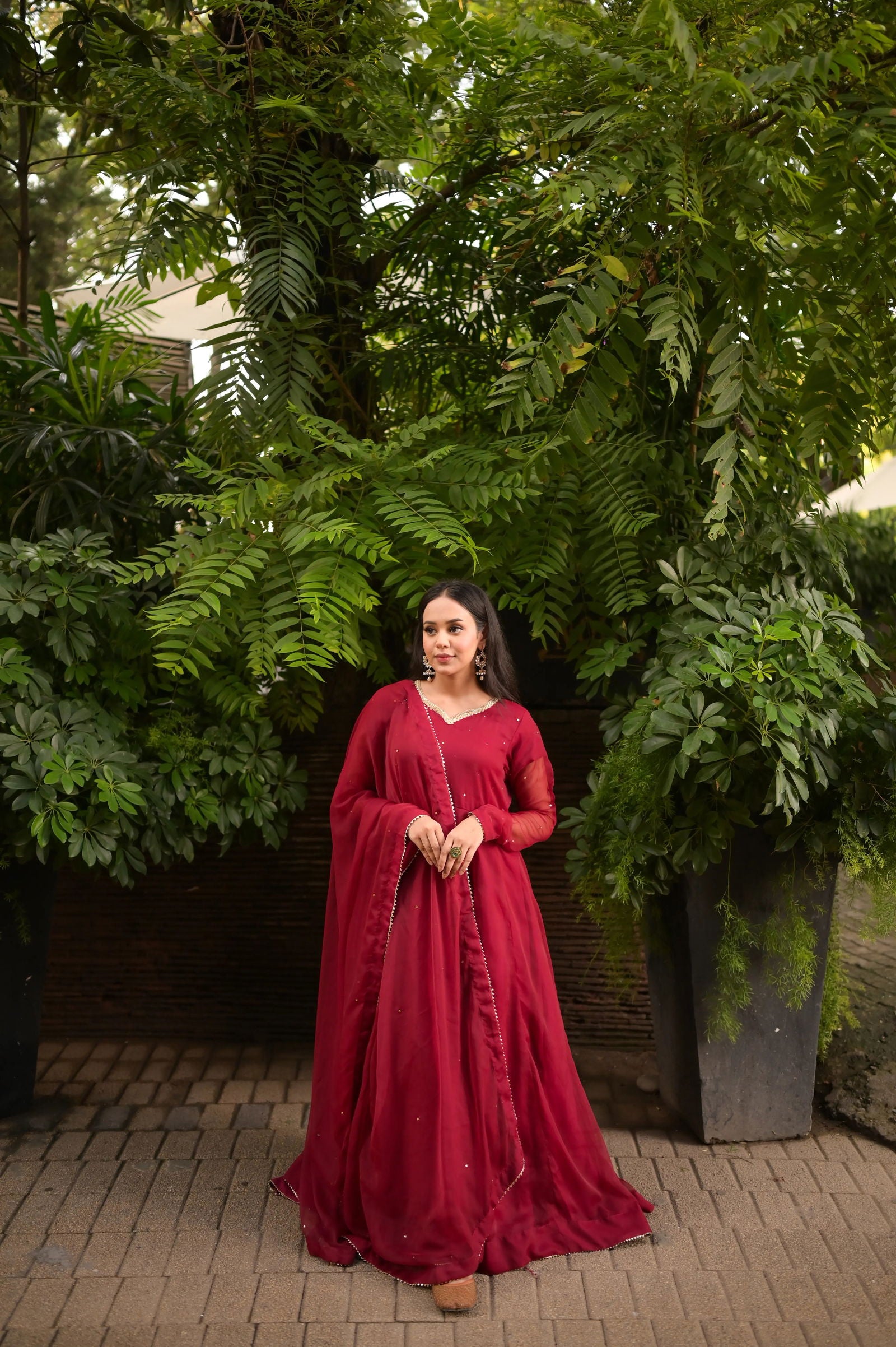 Maroon Anarkali - Mataish Couture