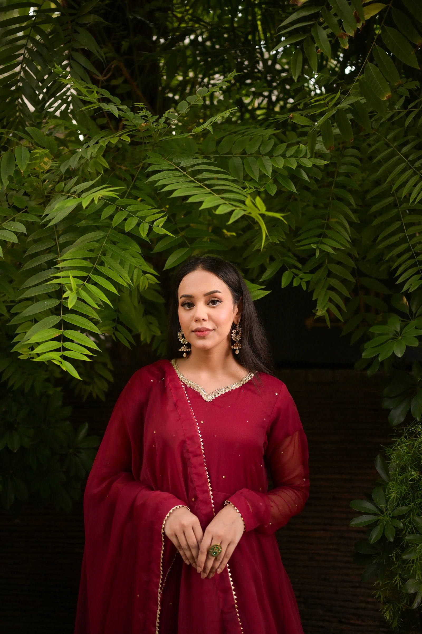 Maroon Anarkali - Mataish Couture