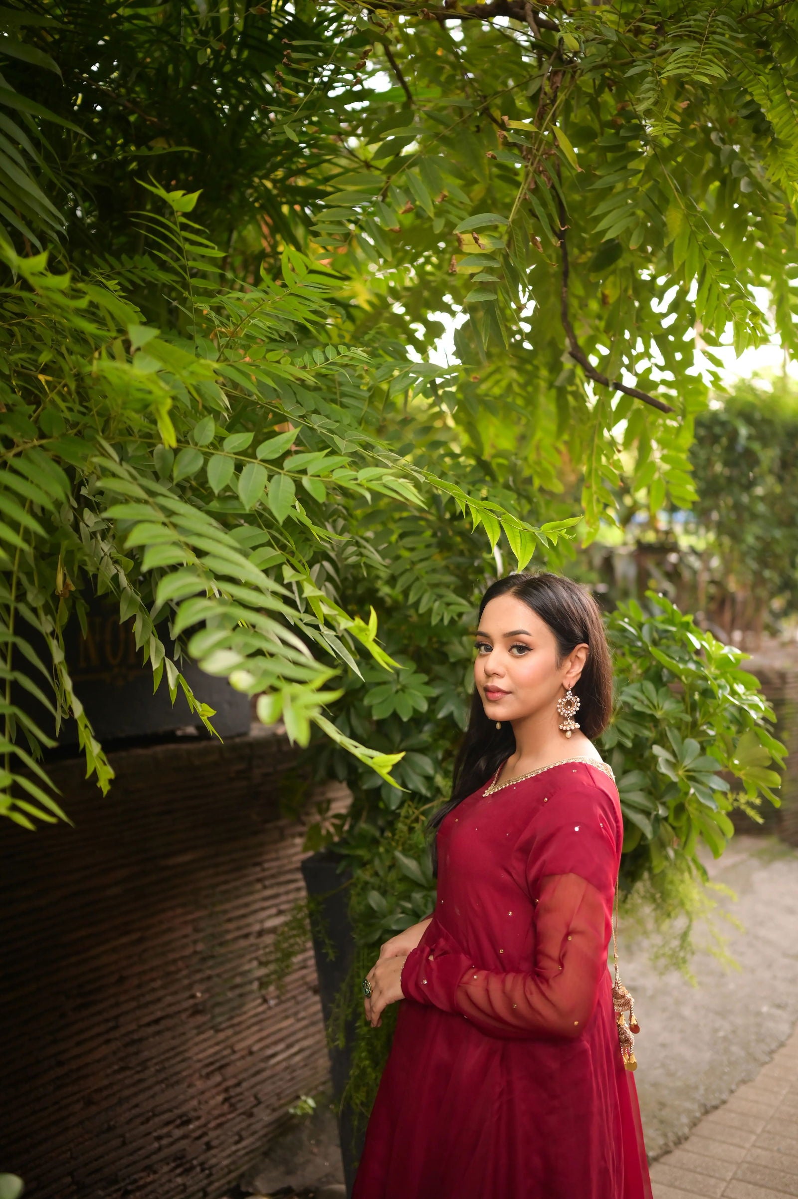 Maroon Anarkali - Mataish Couture