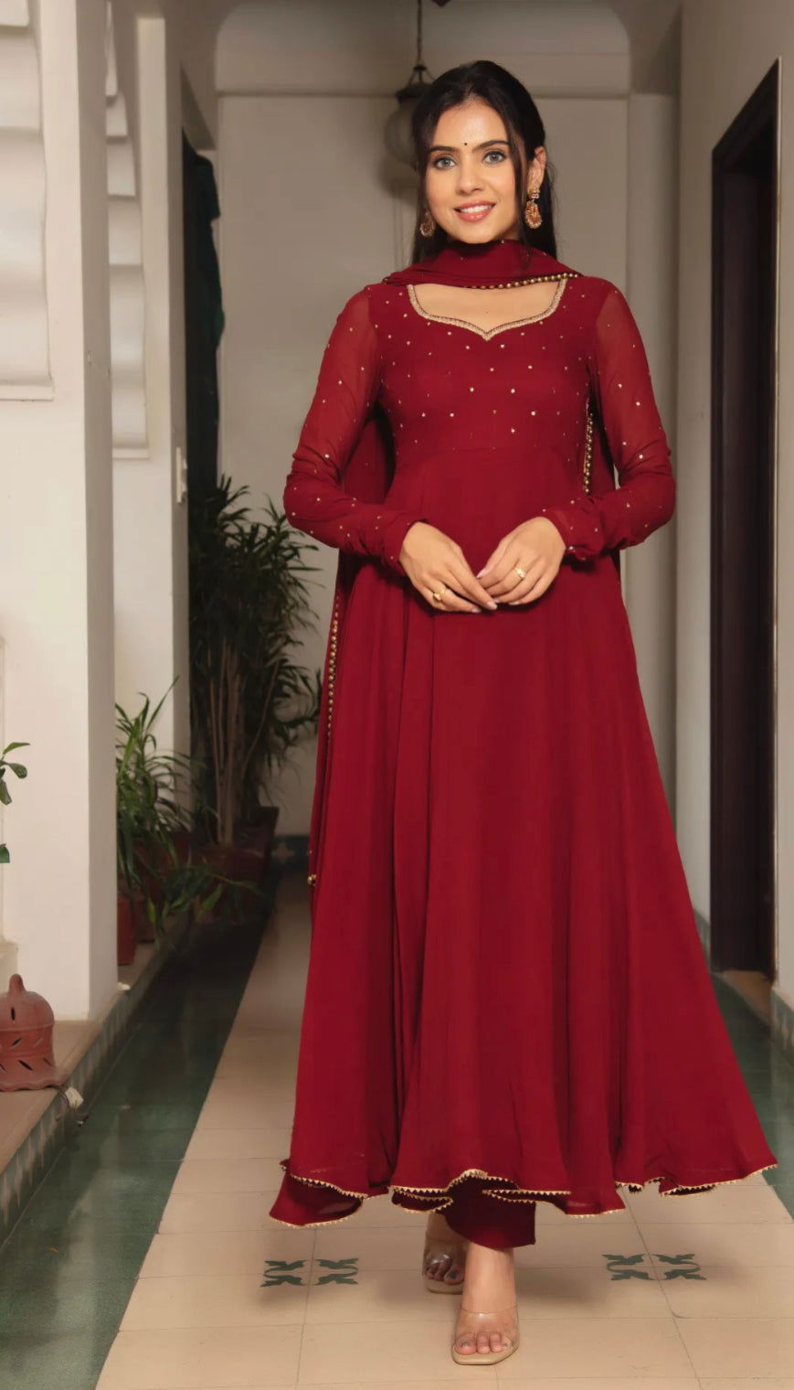 Maroon Gold Anarkali - Mataish