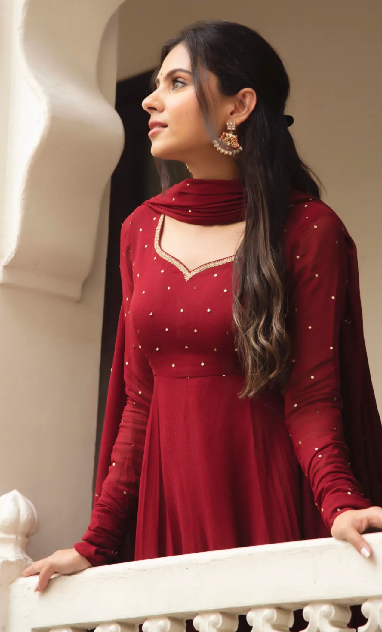 Maroon Gold Anarkali - Mataish