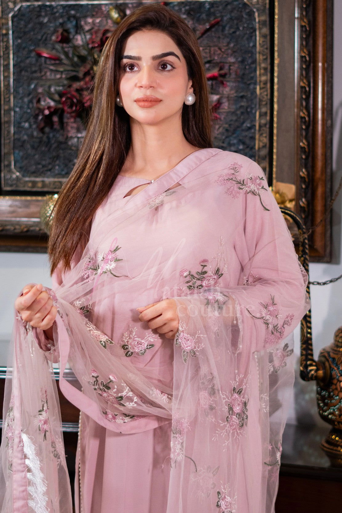 Mauve 3PC Stitched Suit - Mataish Couture