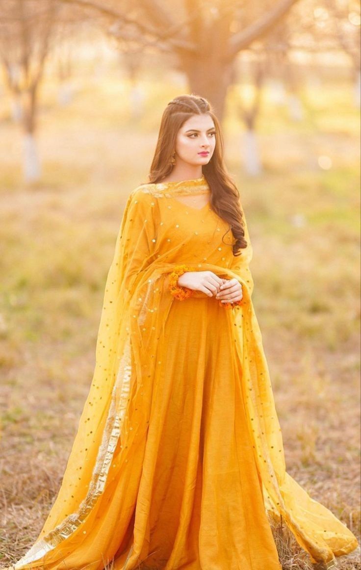 Mustard Yellow Chiffon Anarkali - Mataish