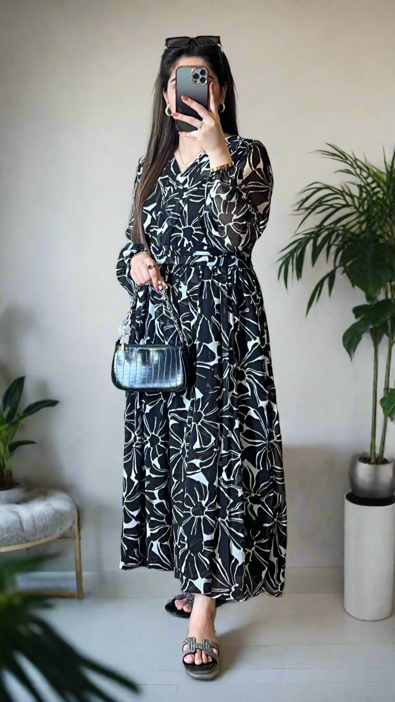 Noir Bloom Frock - Mataish