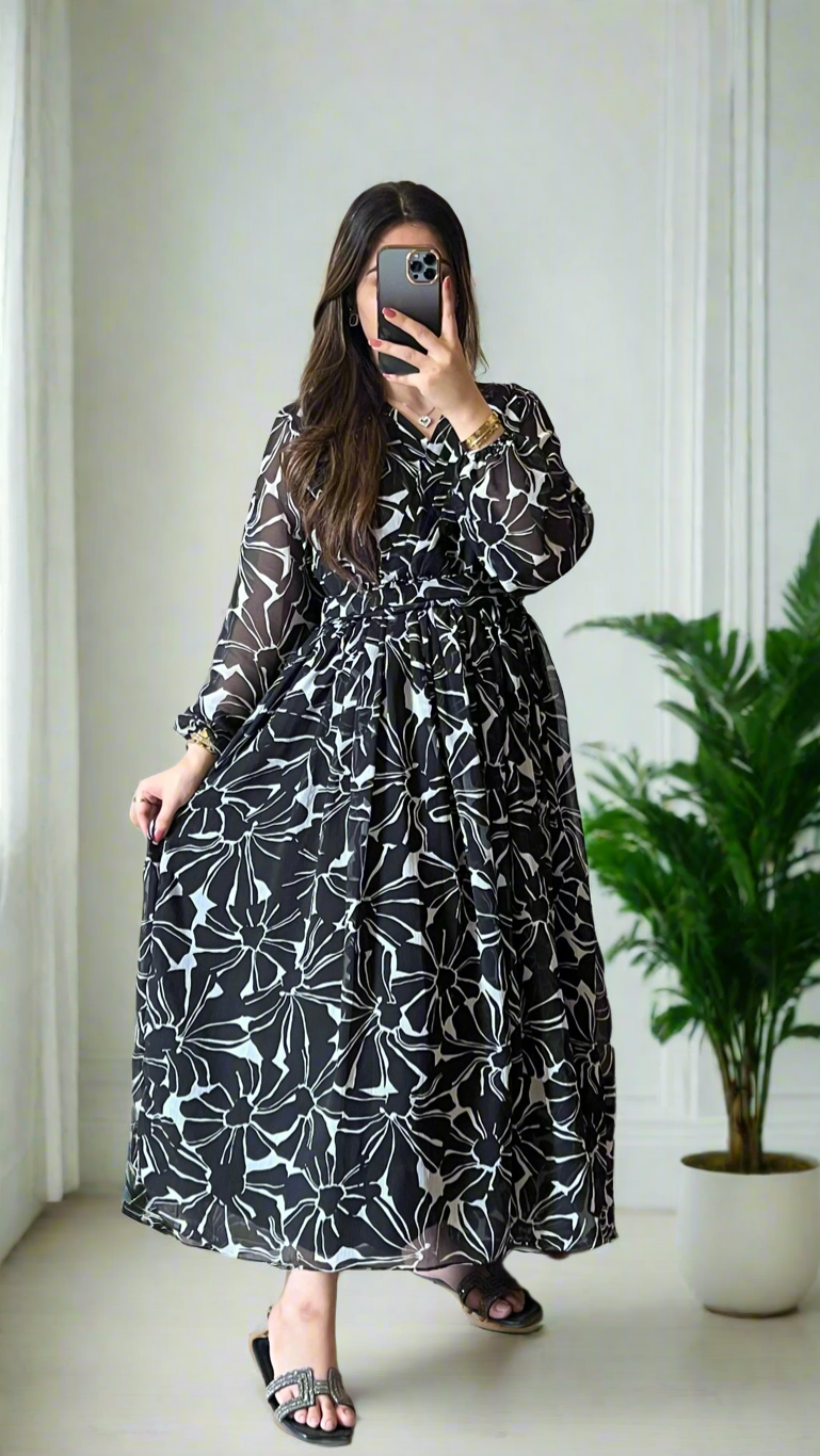 Noir Bloom Frock - Mataish