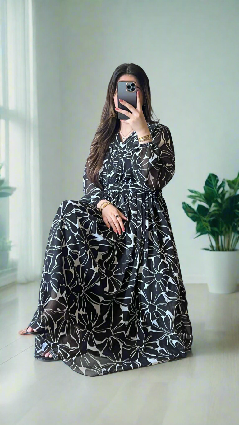 Noir Bloom Frock - Mataish