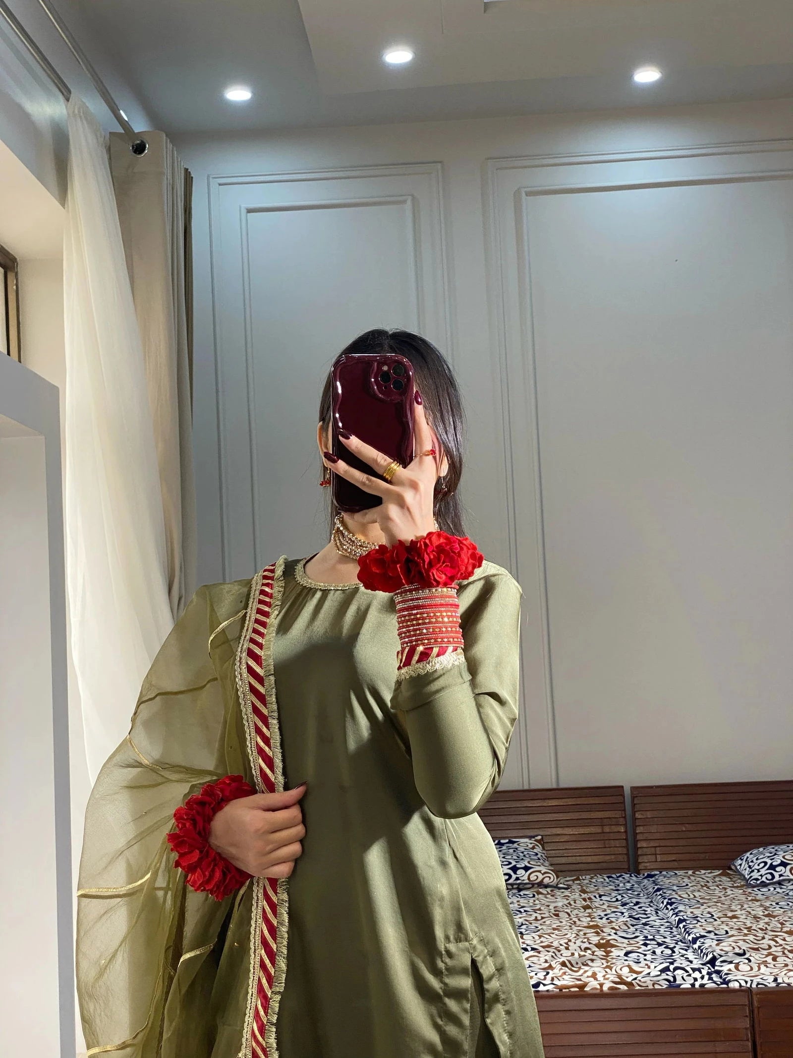 Olive Green Gharara - Mataish
