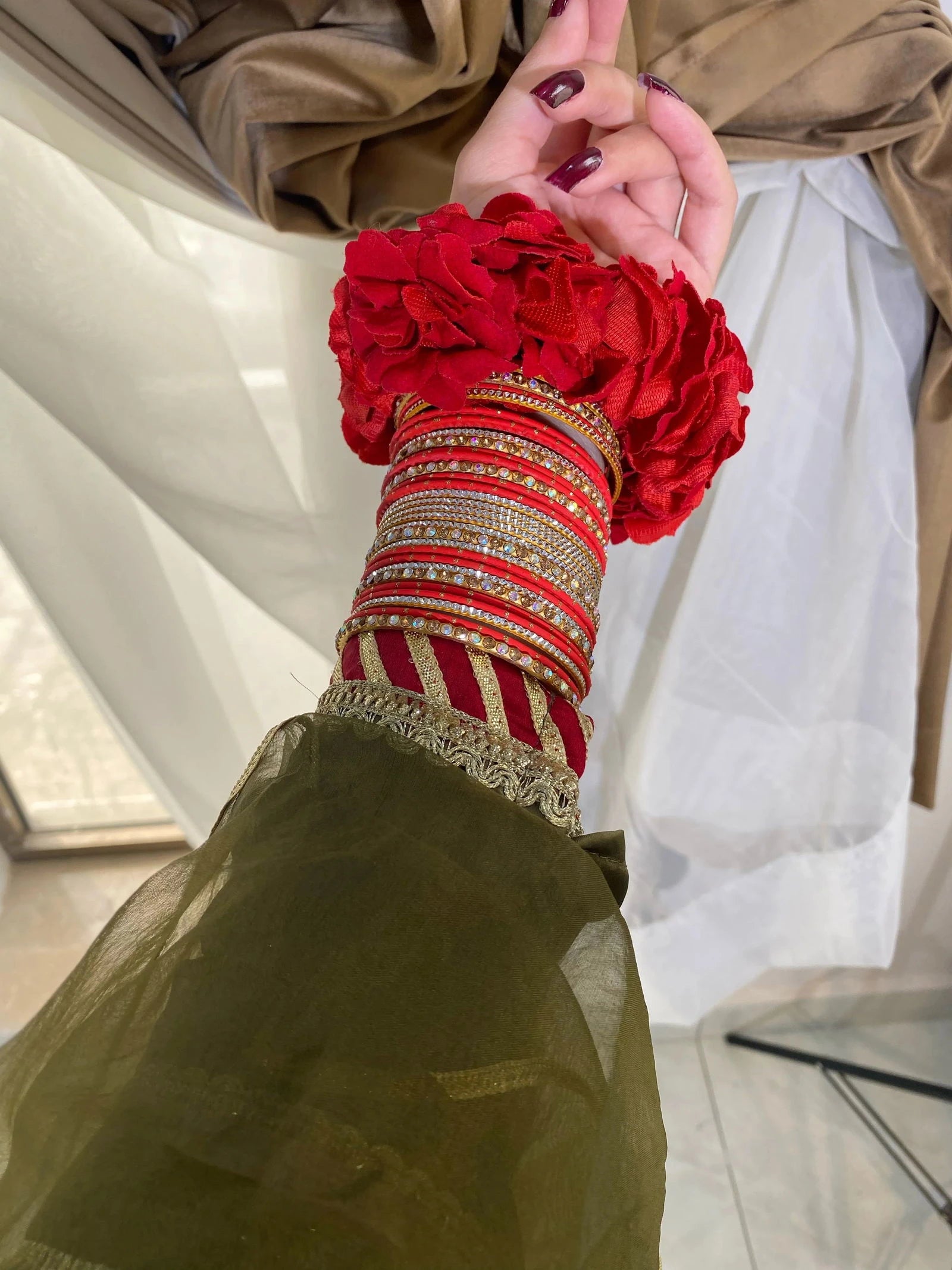 Olive Green Gharara - Mataish