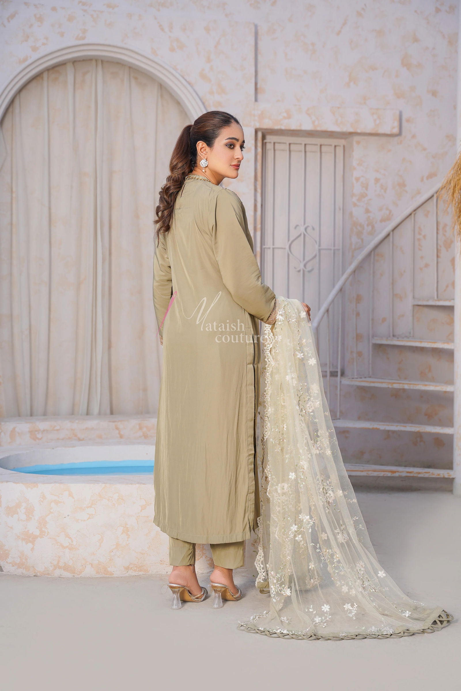 Olive Trendy Dress - Mataish Couture