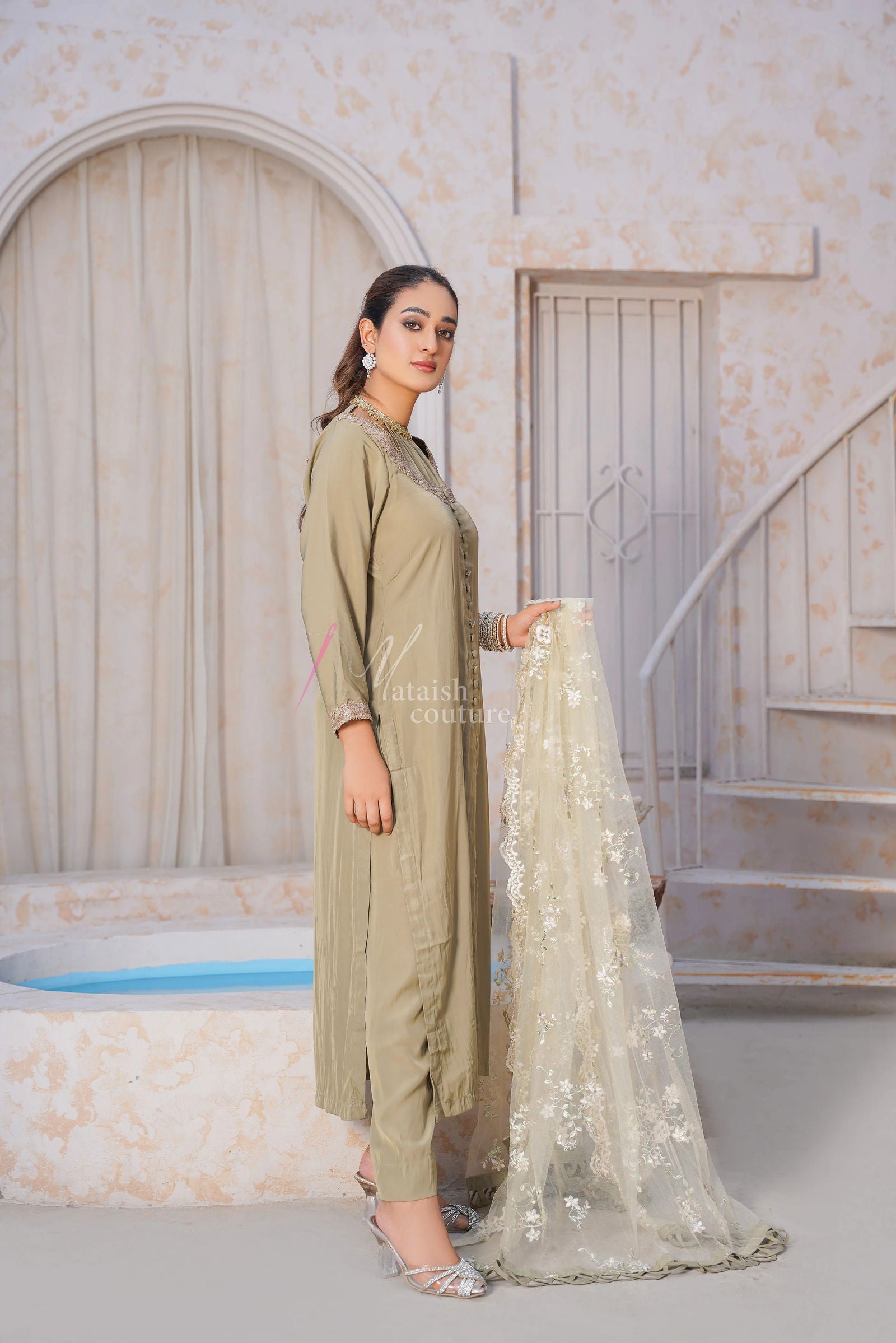 Olive Trendy Dress - Mataish Couture