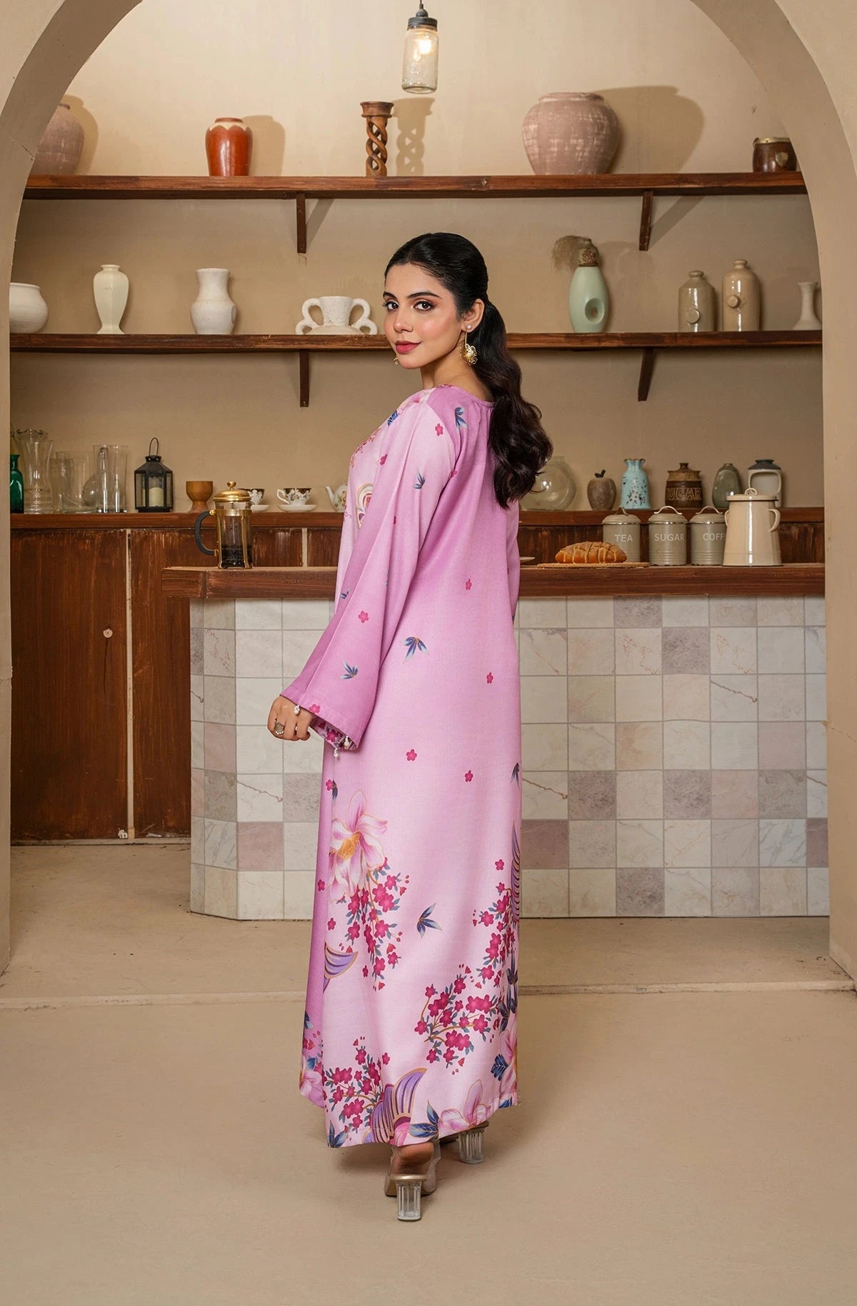 Pink Floral Long Shirt - Mataish