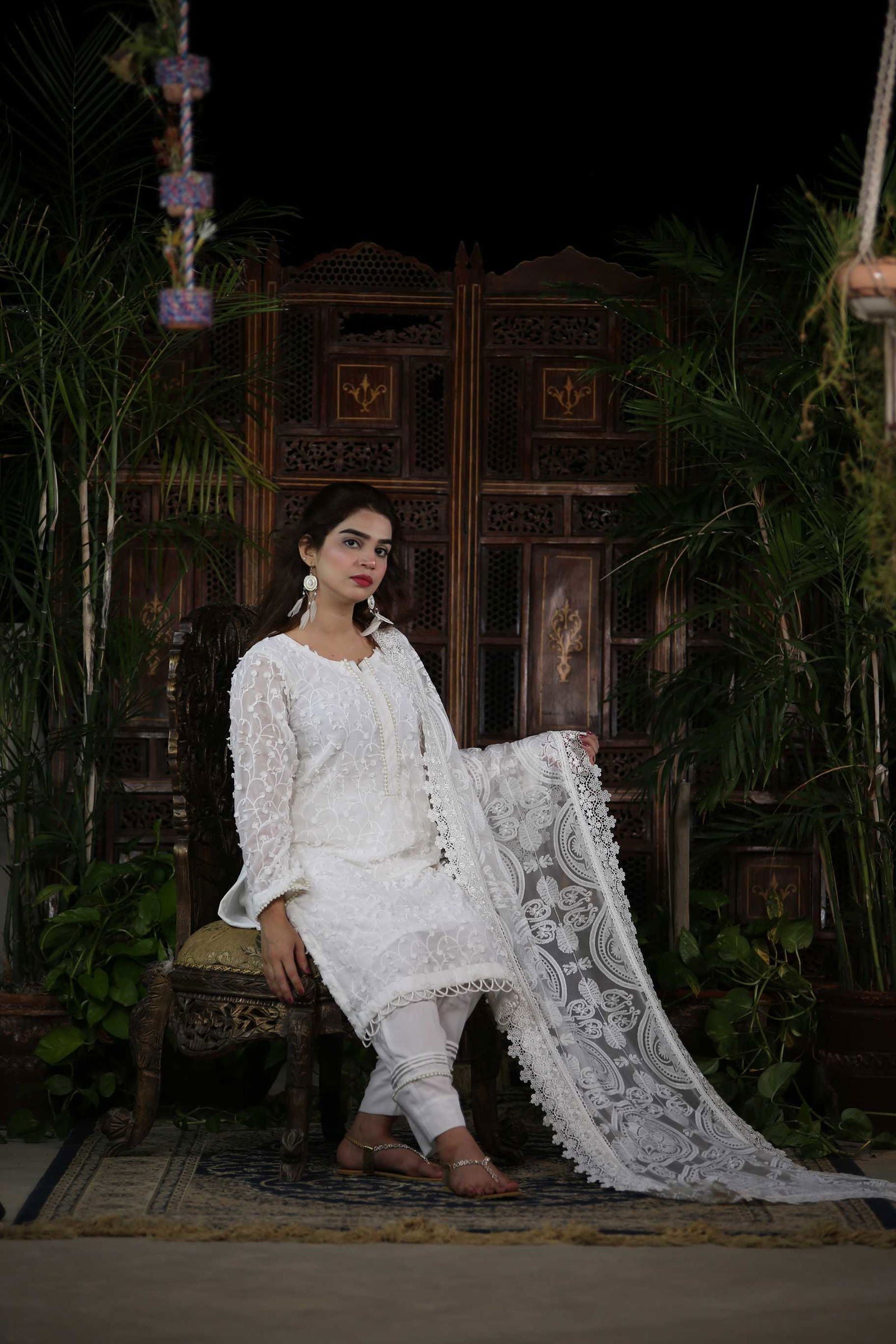 Pure White Embroidered - Mataish