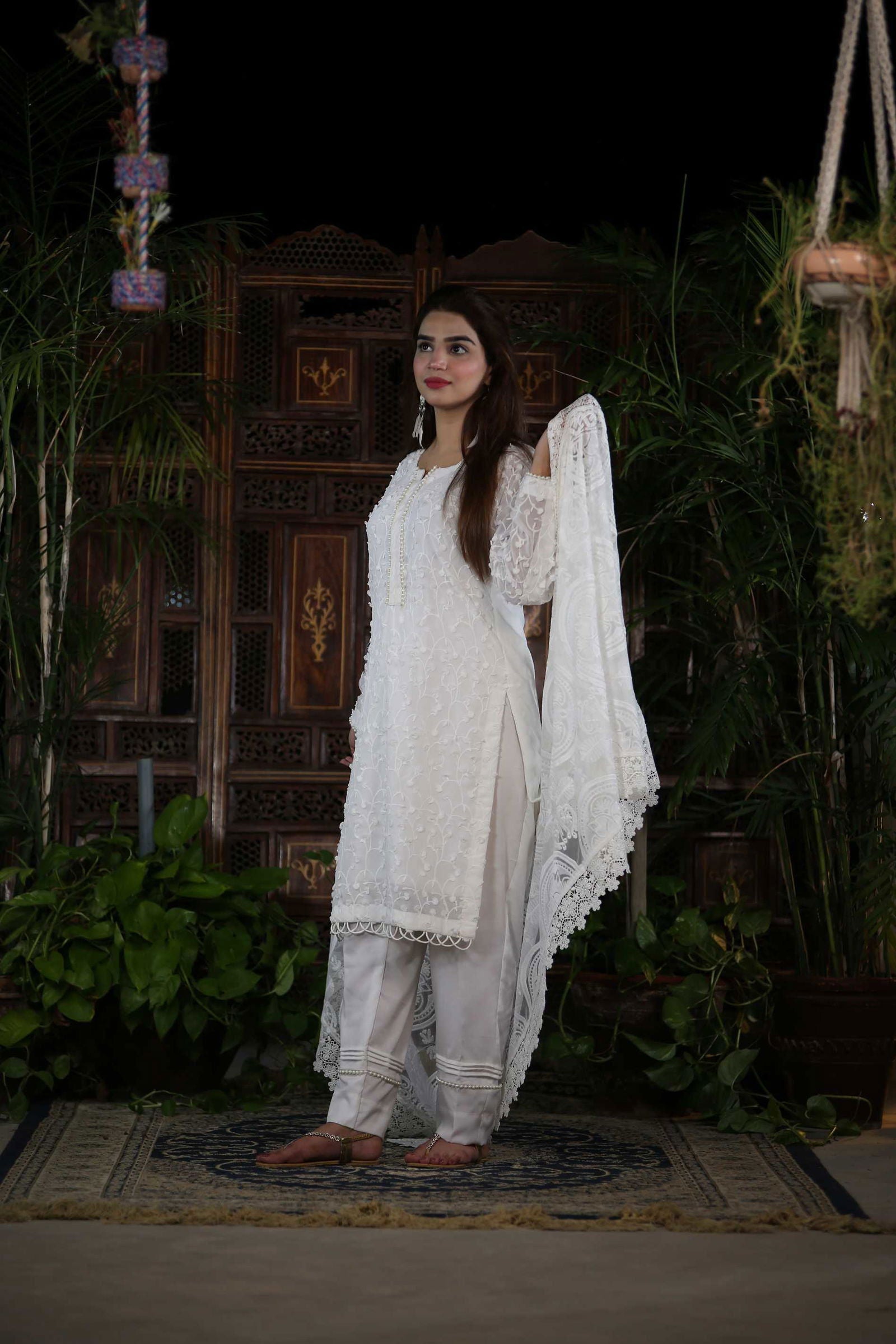 Pure White Embroidered - Mataish