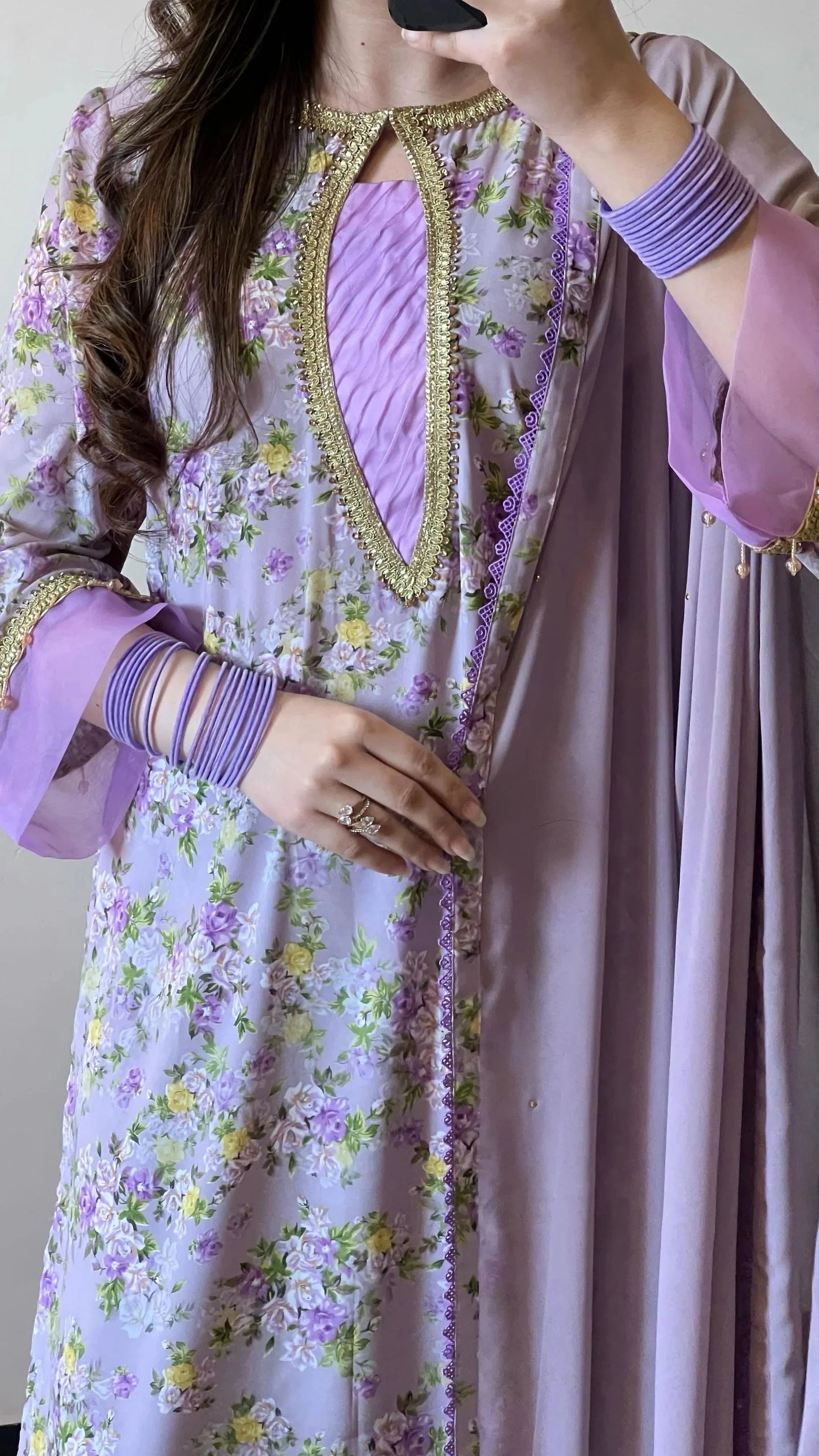 Purple Floral Kurta - Mataish