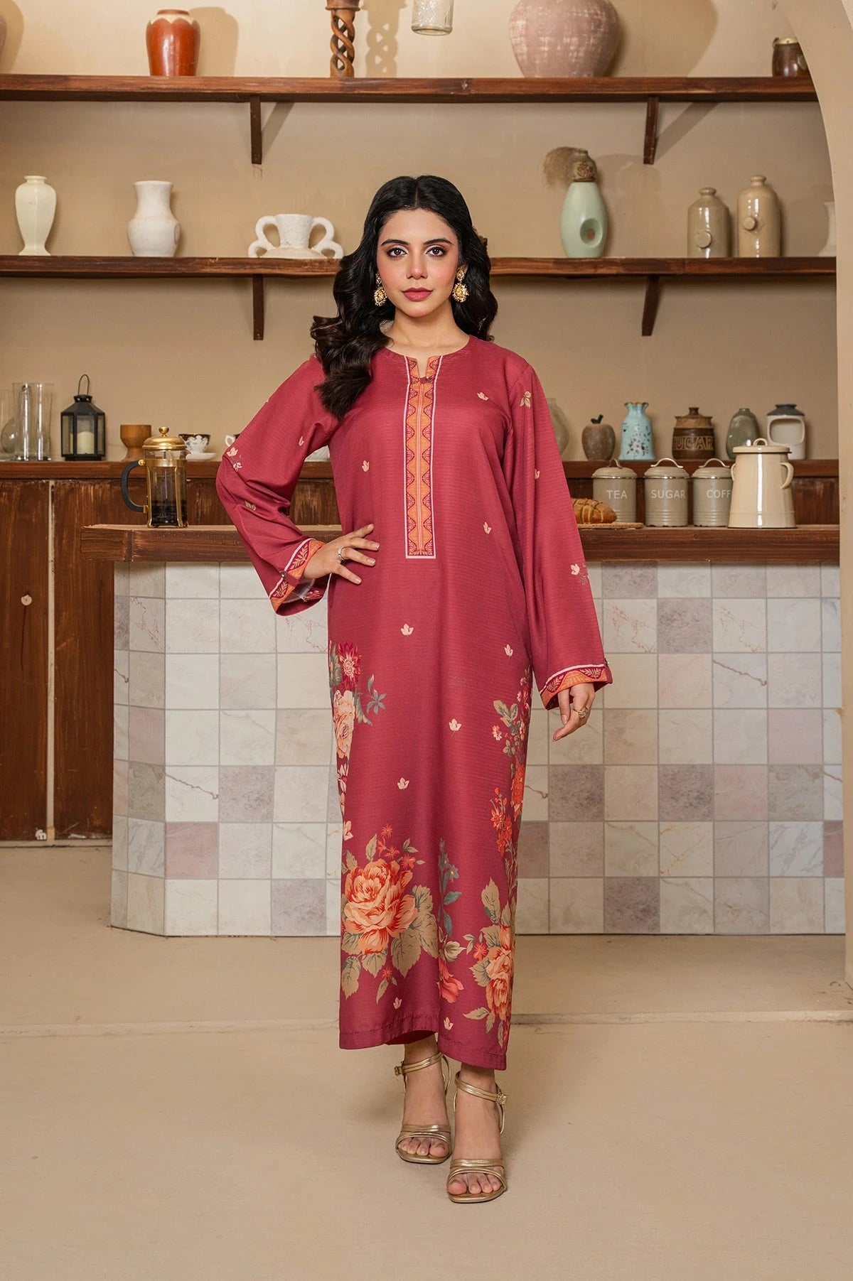 Red Floral Long Shirt - Mataish