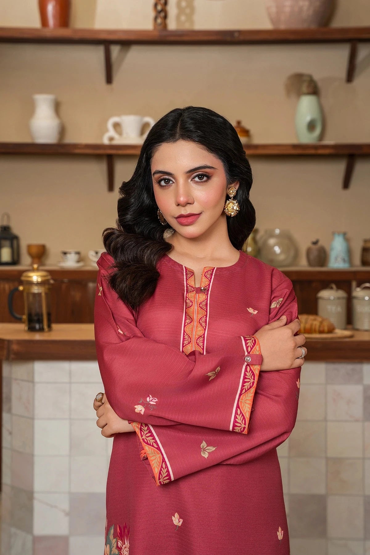 Red Floral Long Shirt - Mataish