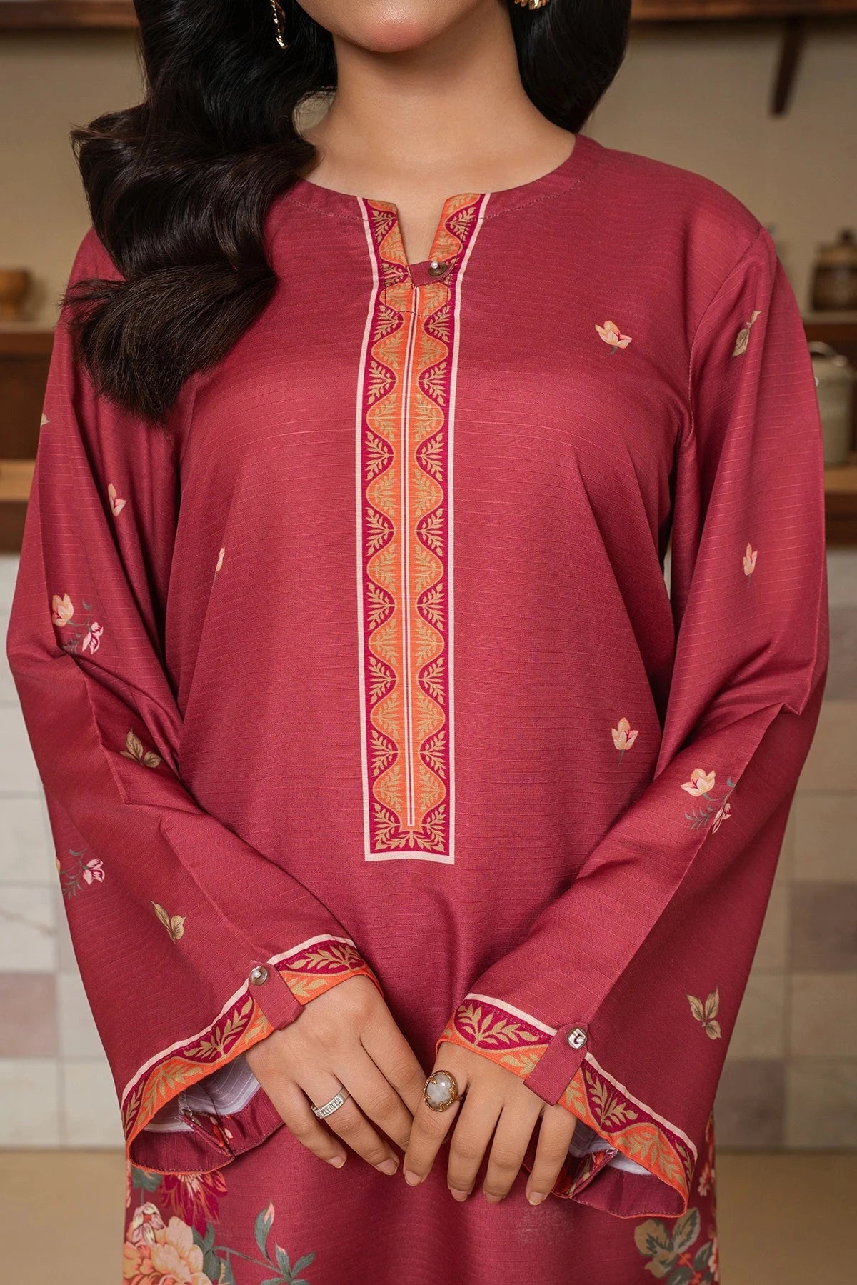 Red Floral Long Shirt - Mataish