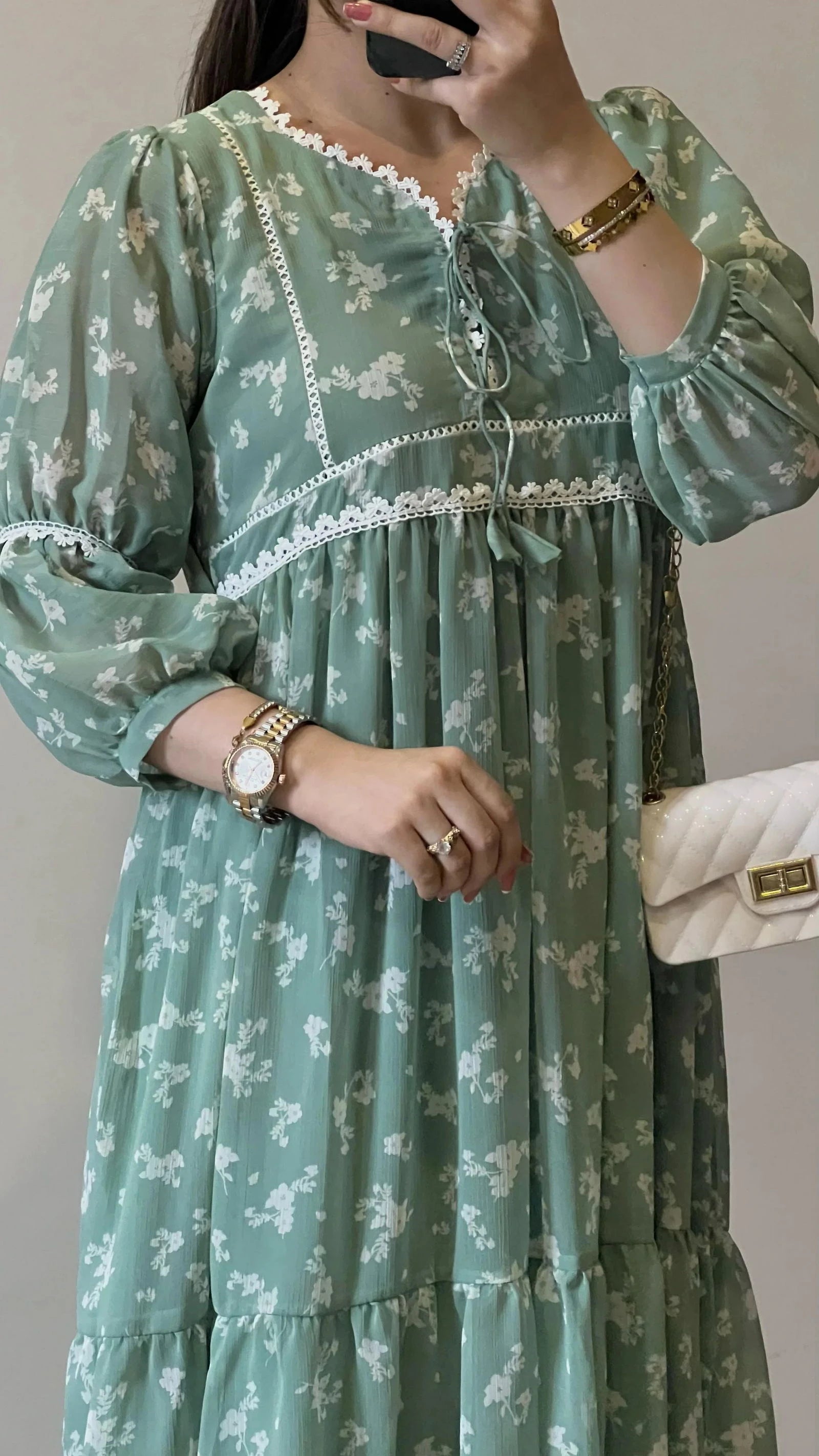 Sage Mist Floral Frock - Mataish