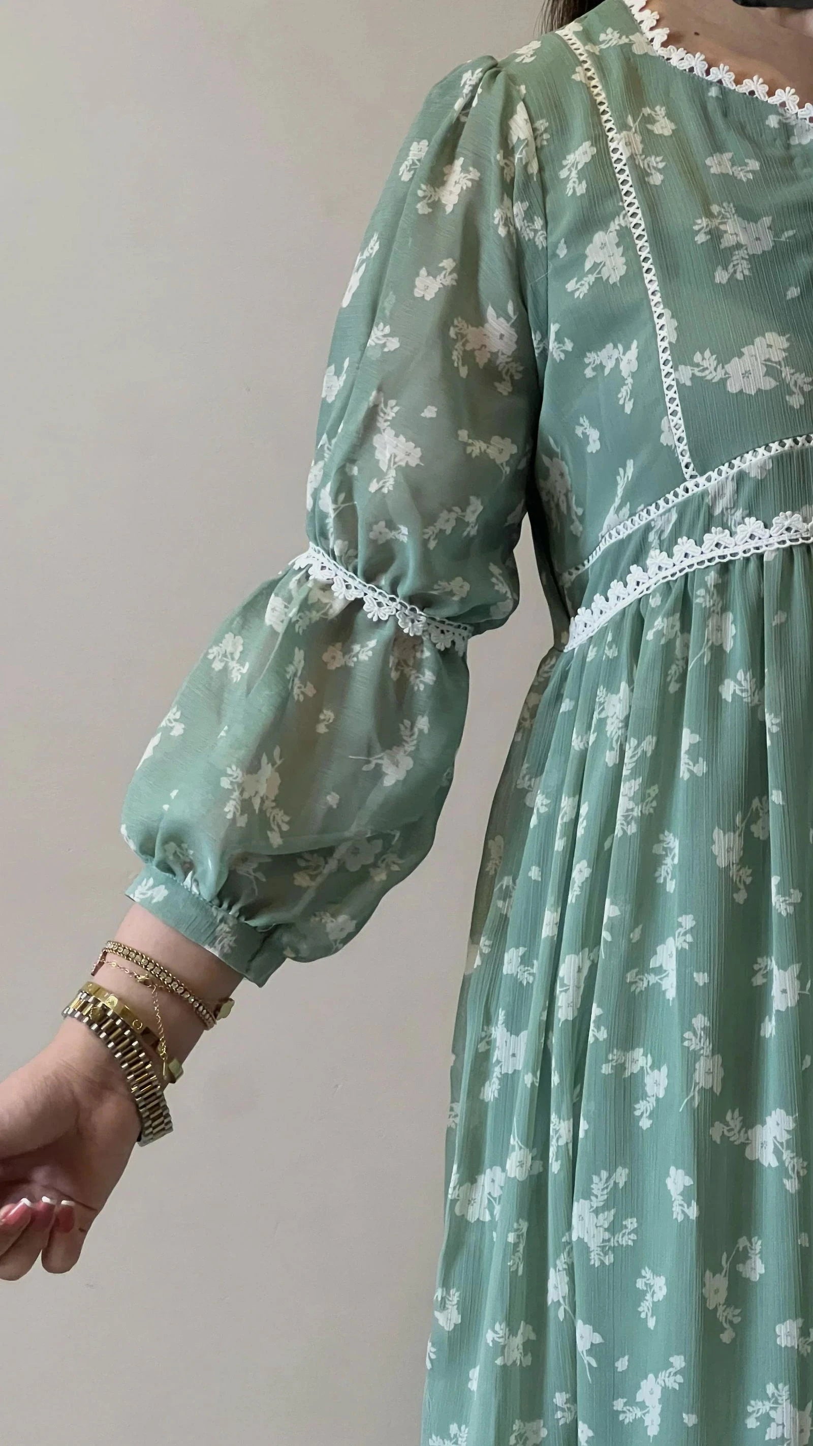 Sage Mist Floral Frock - Mataish