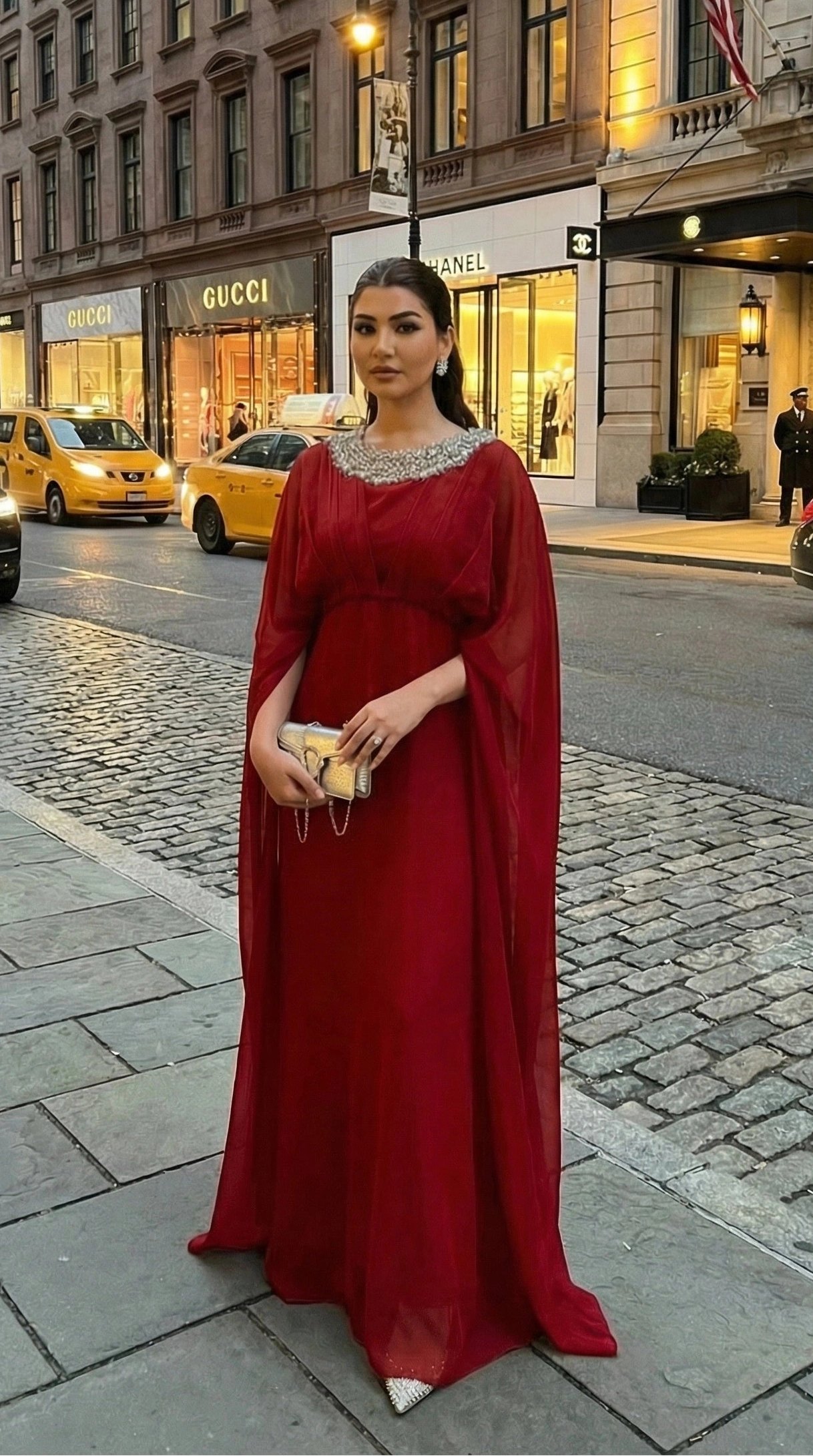 Hot Red Cape Sleeve Maxi Dress